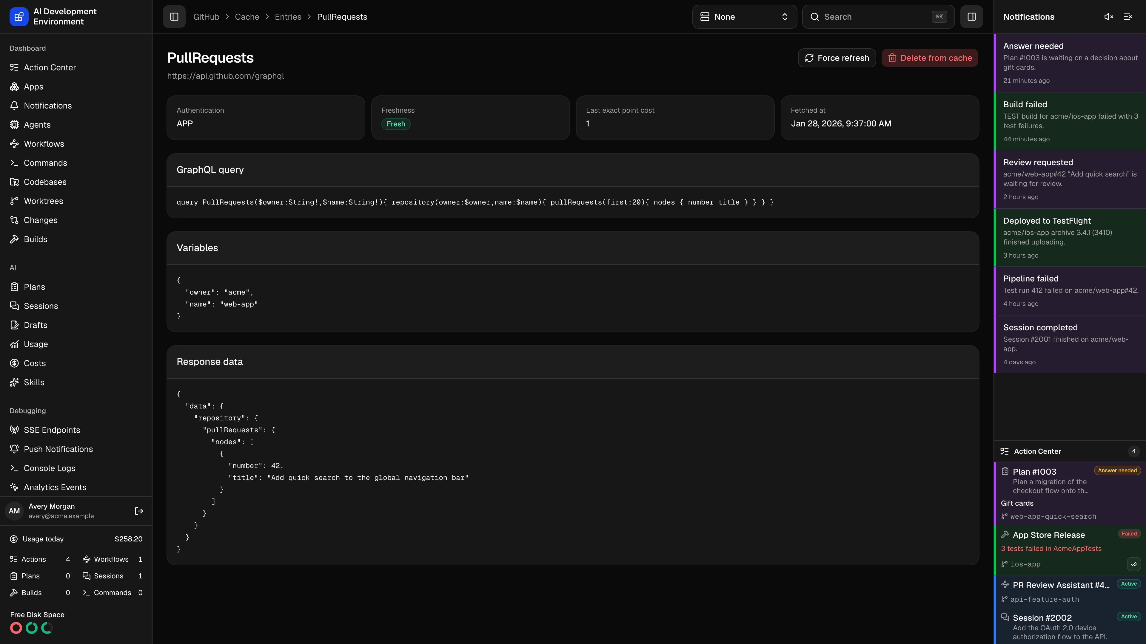 Cached GraphQL entry in dark theme