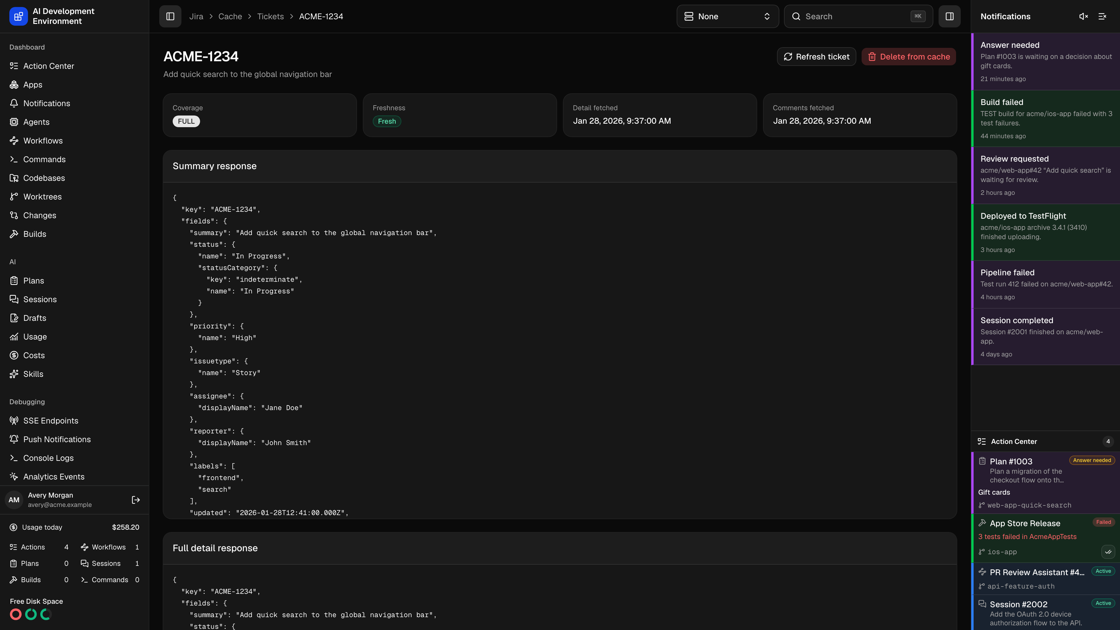 Cached Jira ticket in dark theme
