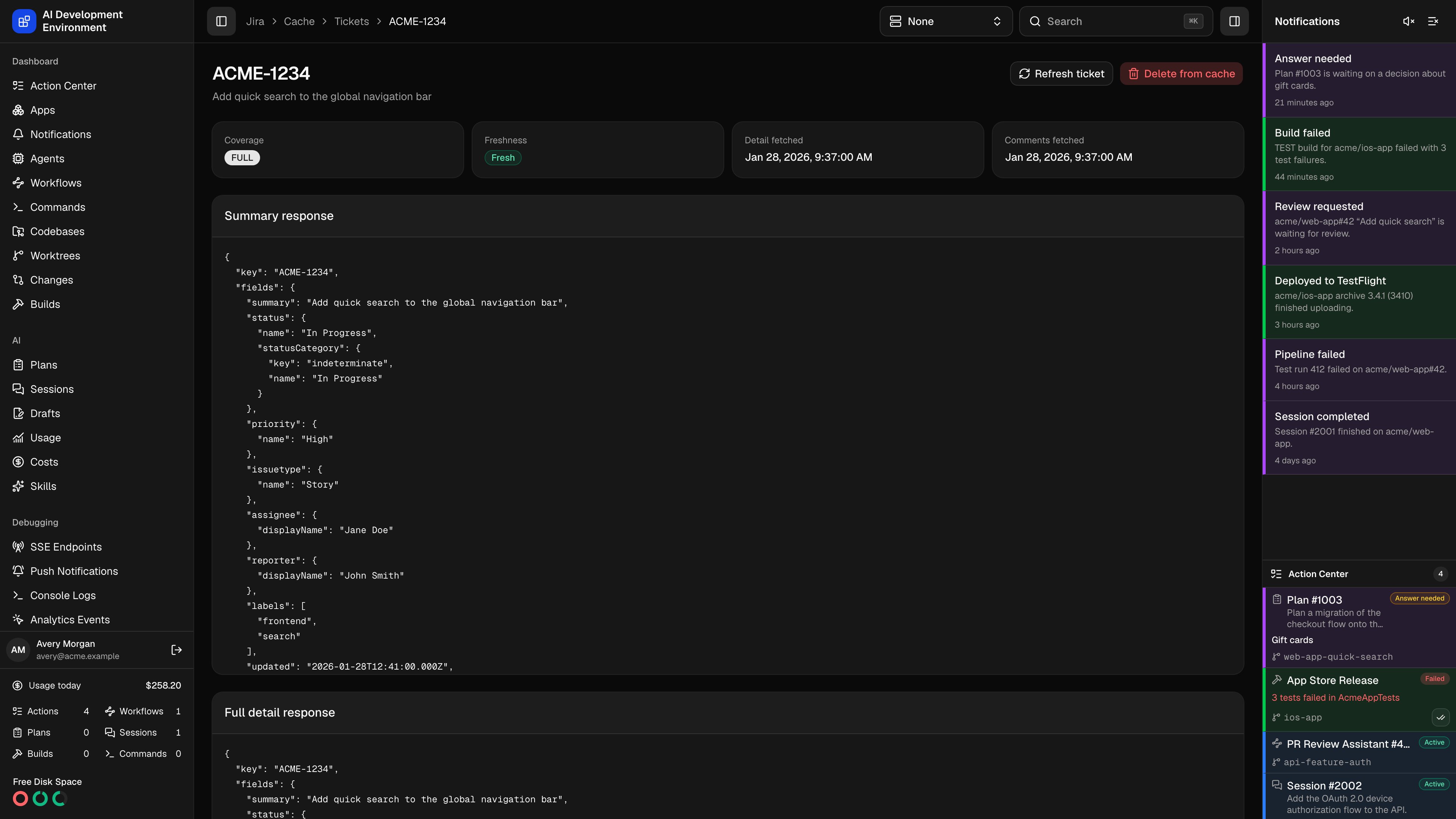 Cached Jira ticket in dark theme