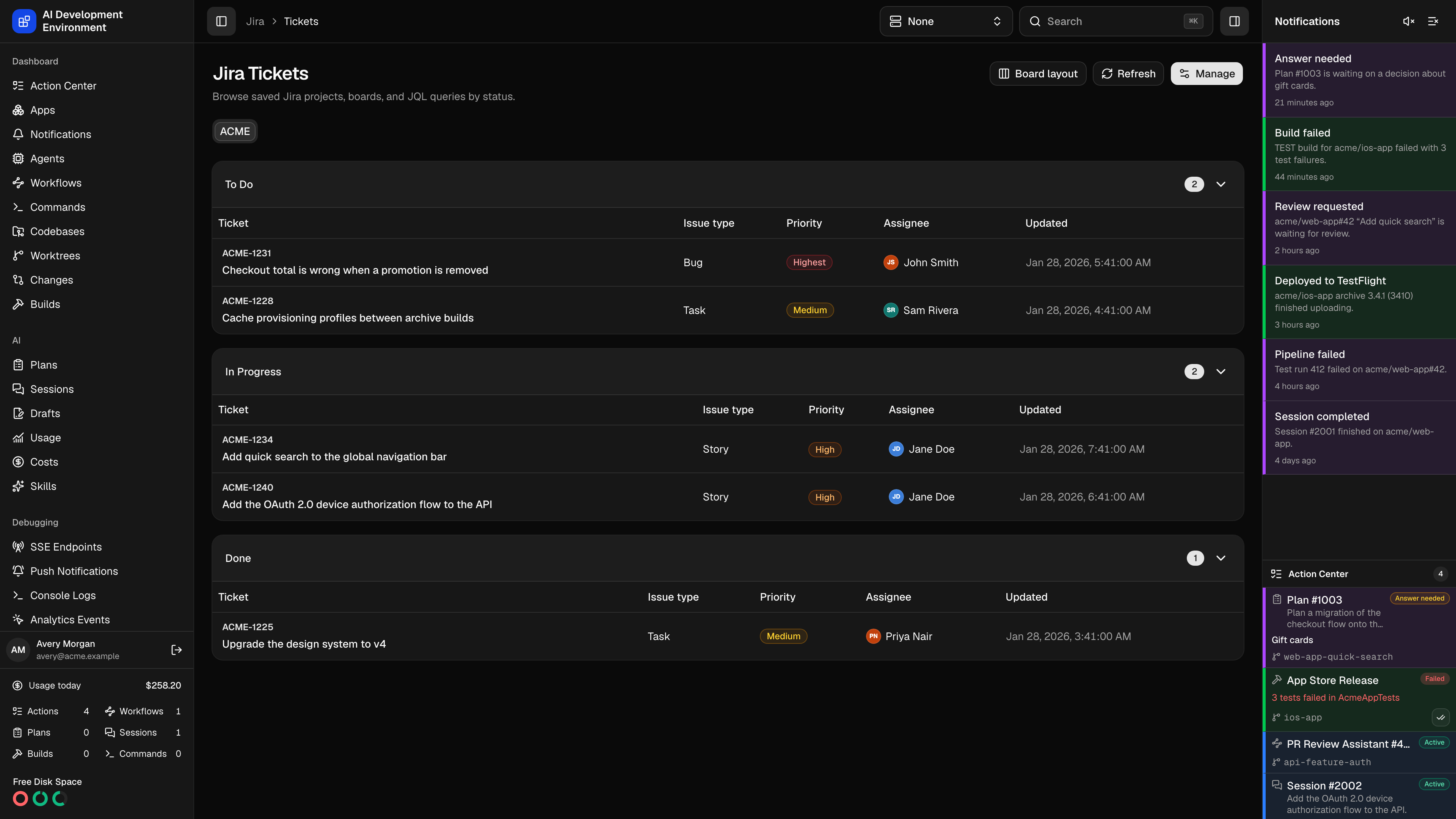 Jira Tickets in dark theme