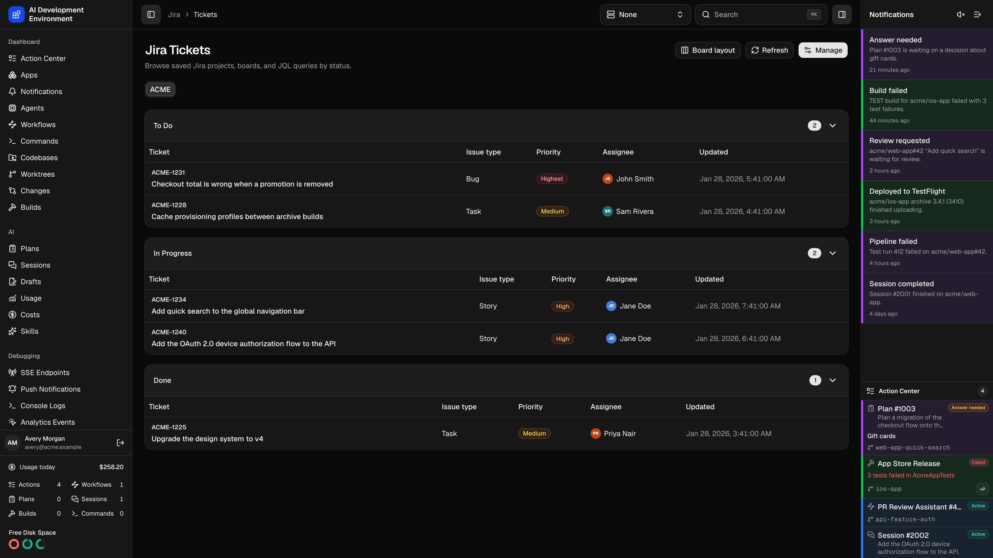 Jira Tickets in dark theme