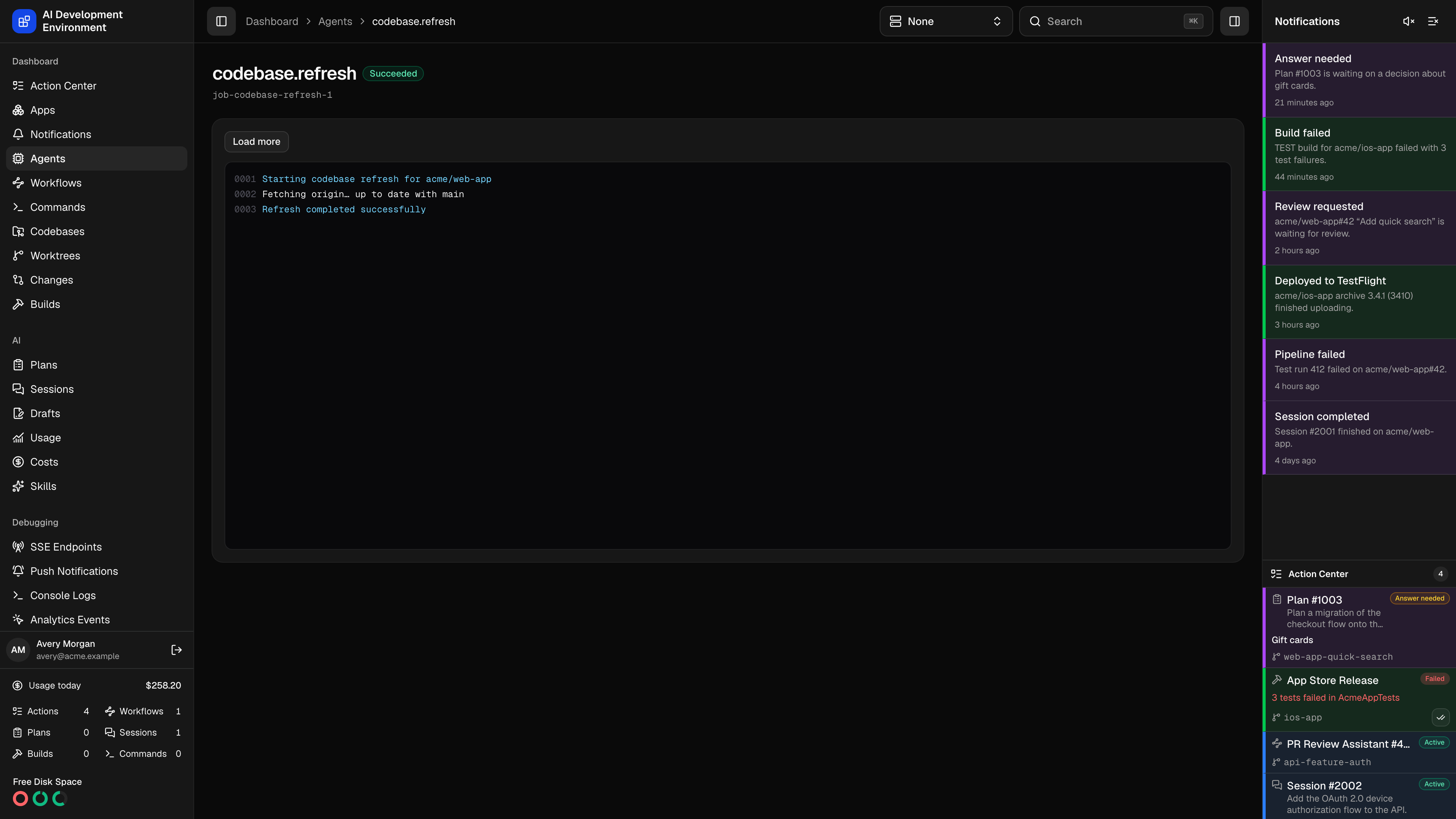 Job details in dark theme