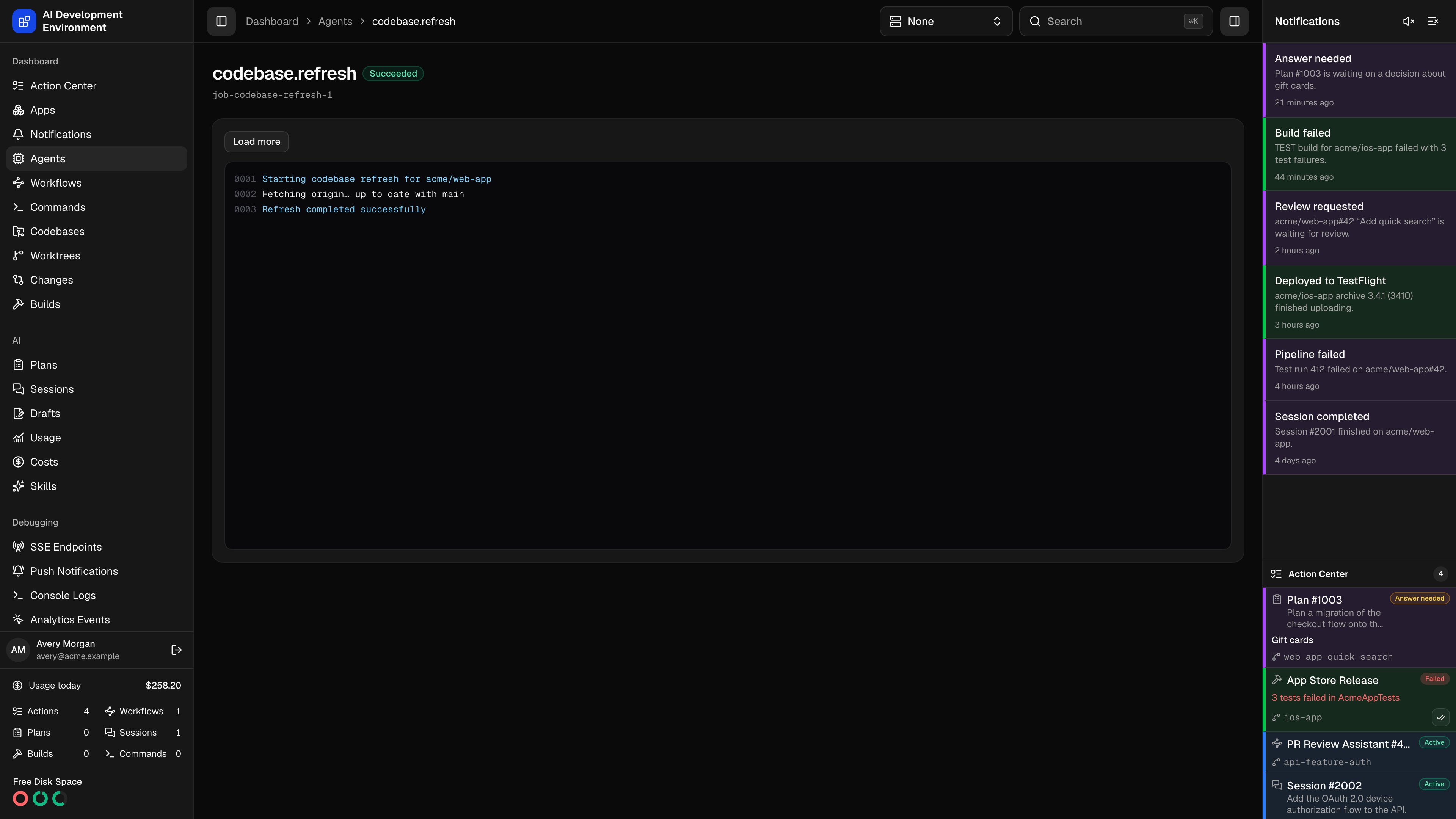 Job details in dark theme