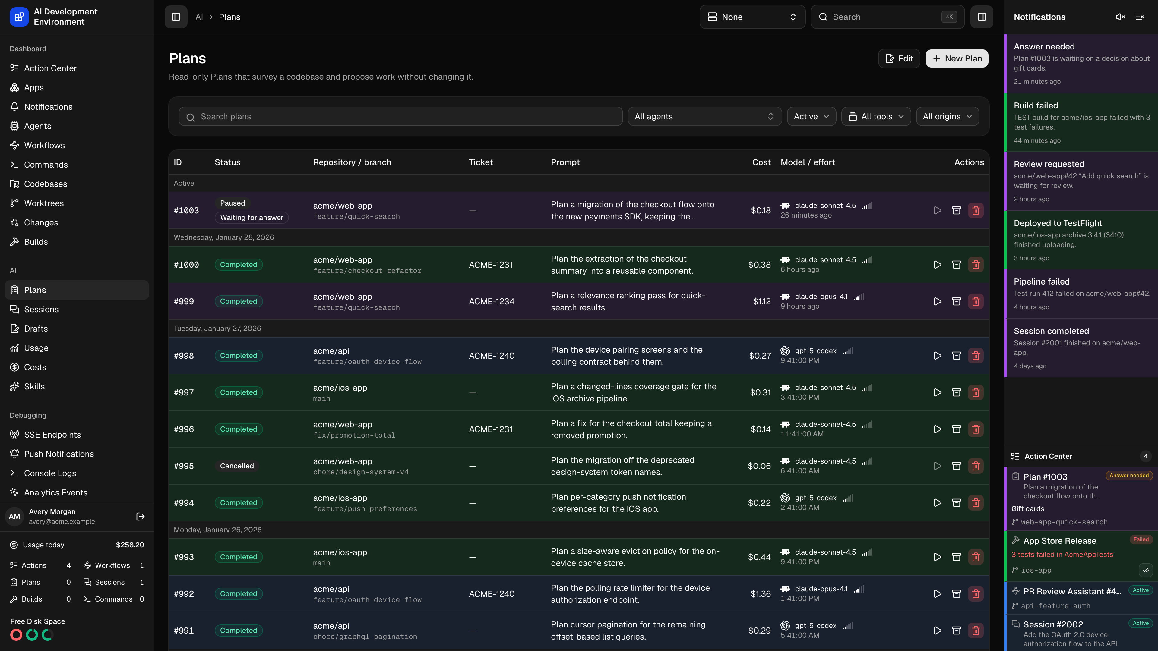 Plans in dark theme