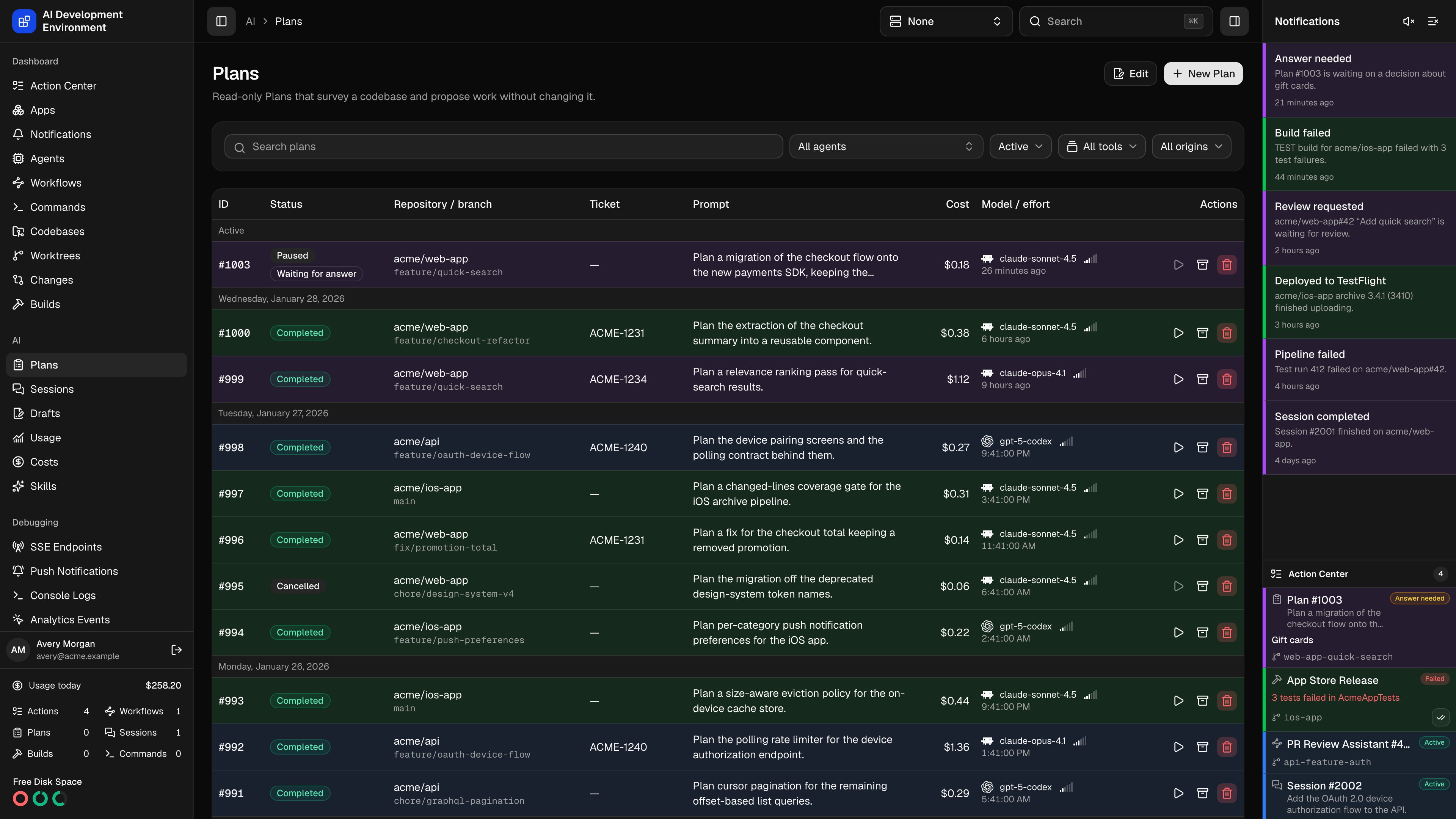 Plans in dark theme
