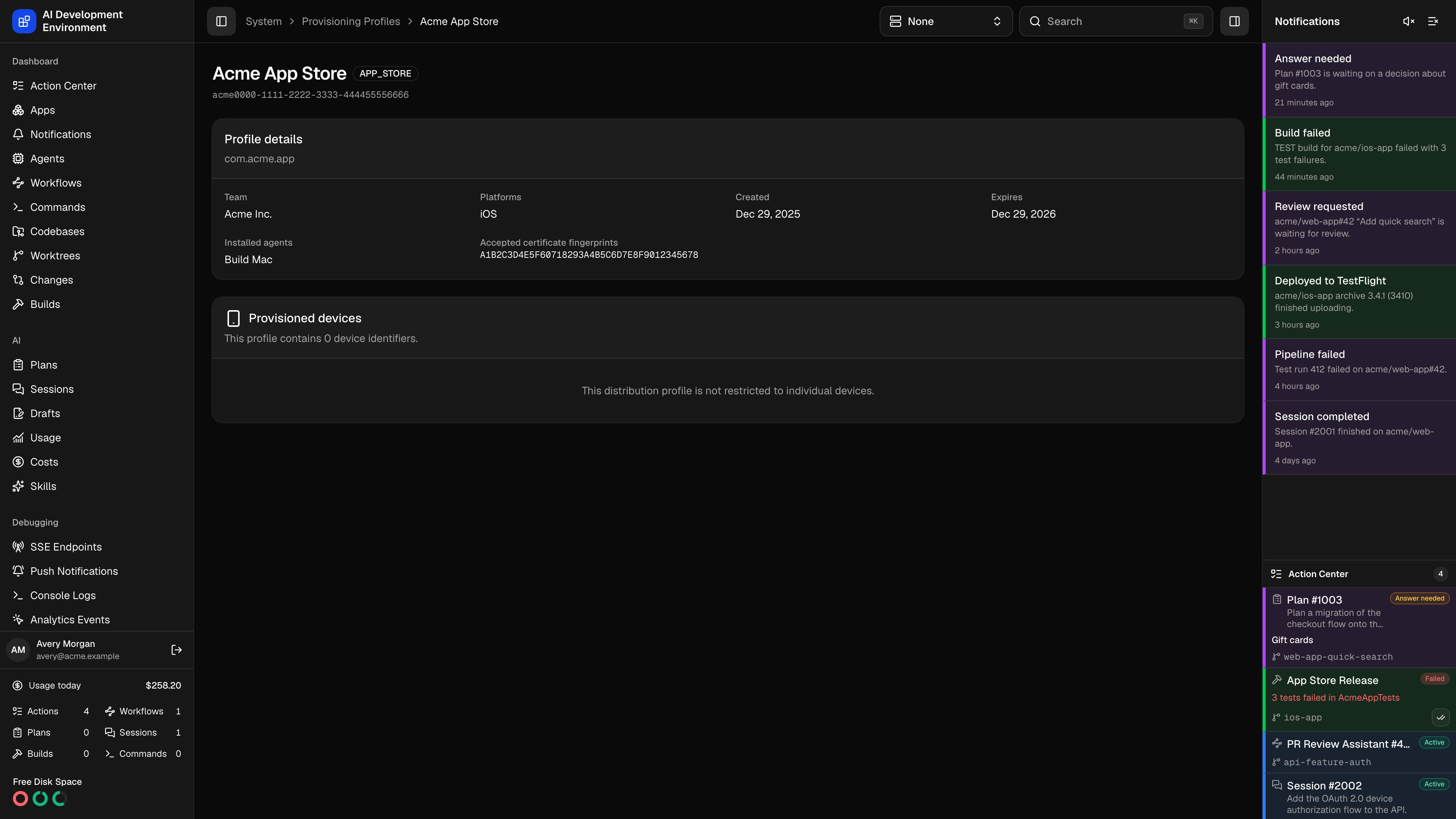 Provisioning profile details in dark theme