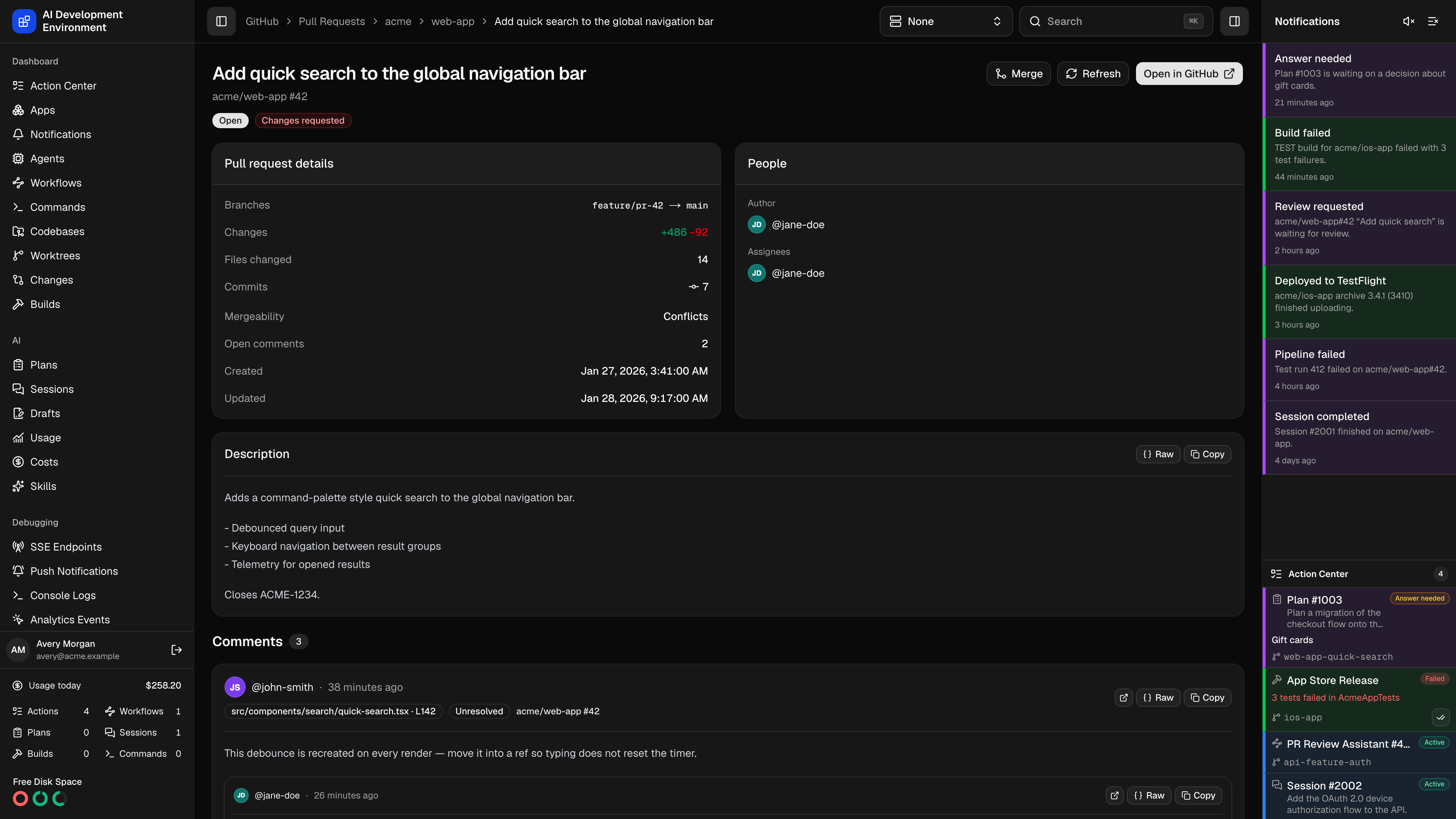 Pull request details in dark theme