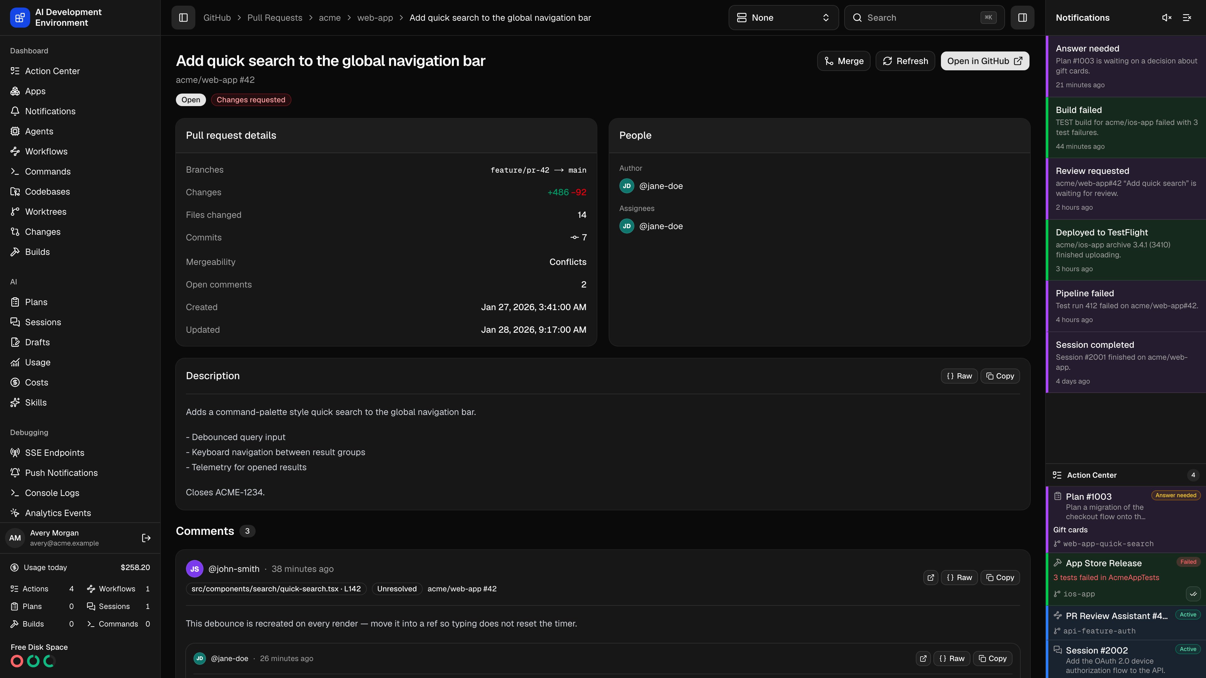 Pull request details in dark theme