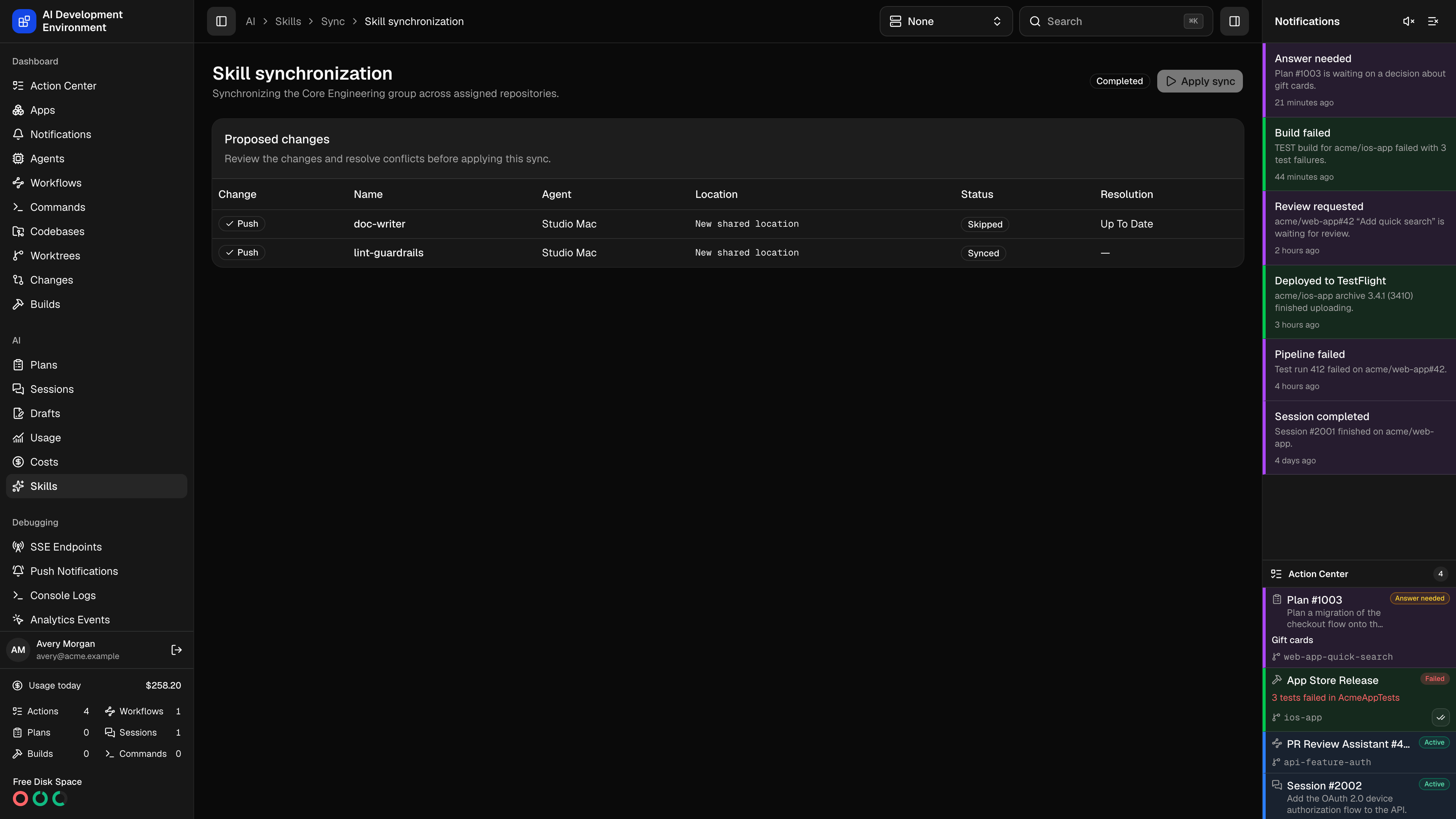 Skill synchronization in dark theme