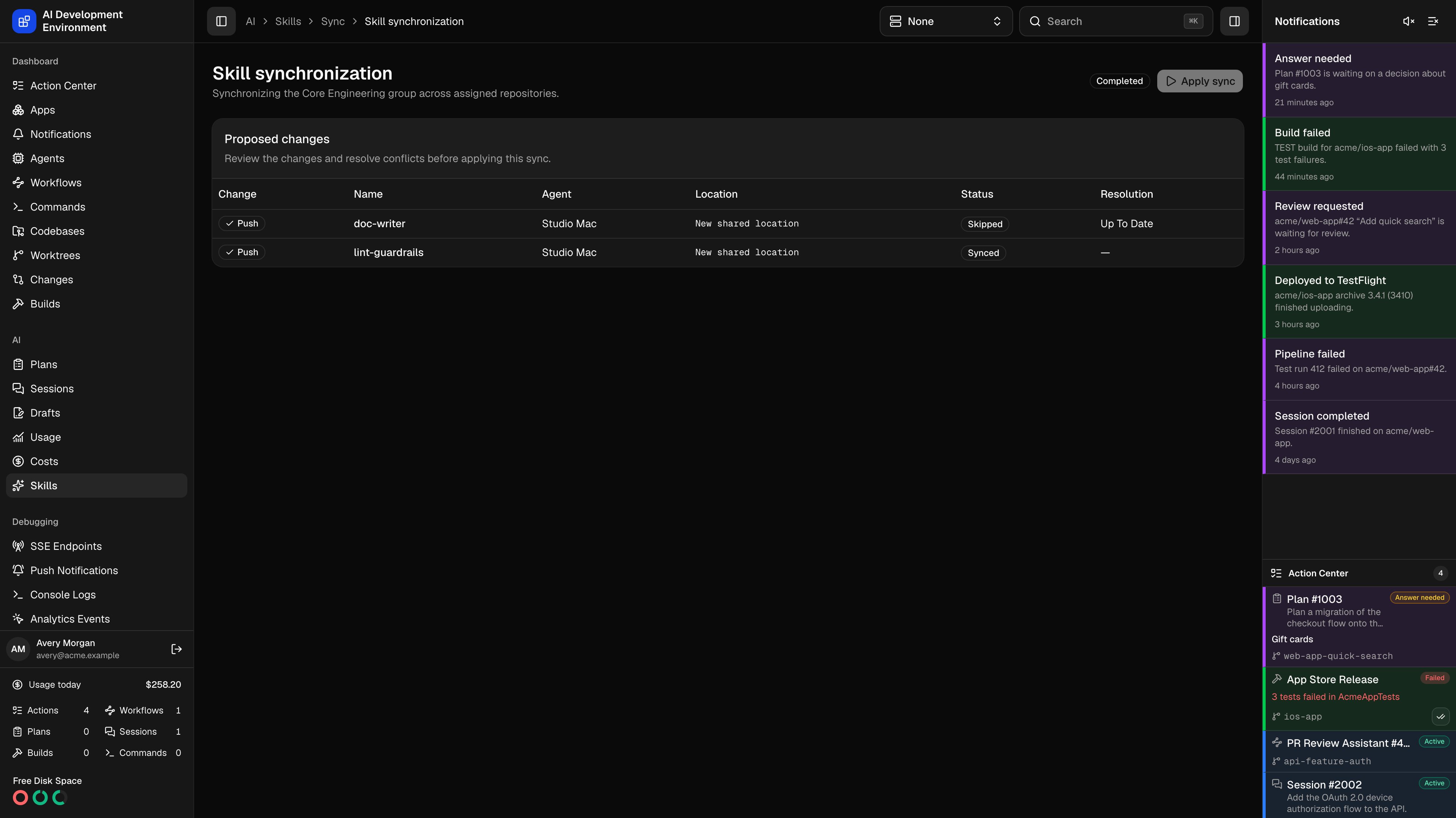 Skill synchronization in dark theme