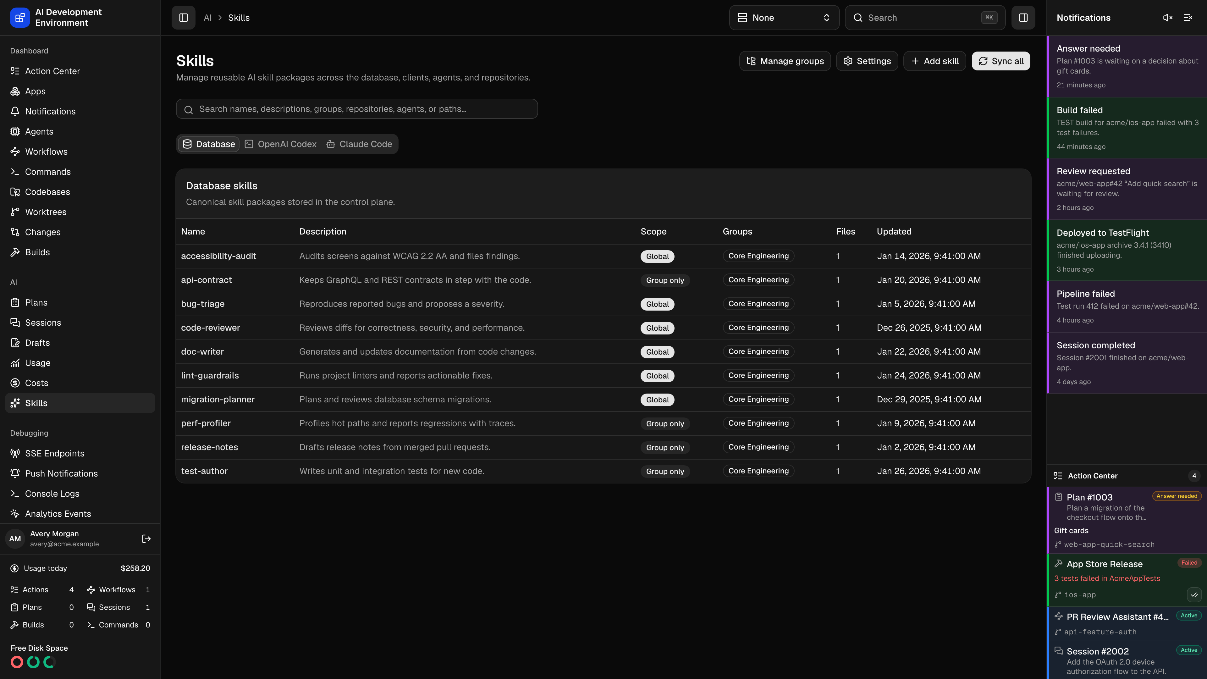 Skills in dark theme