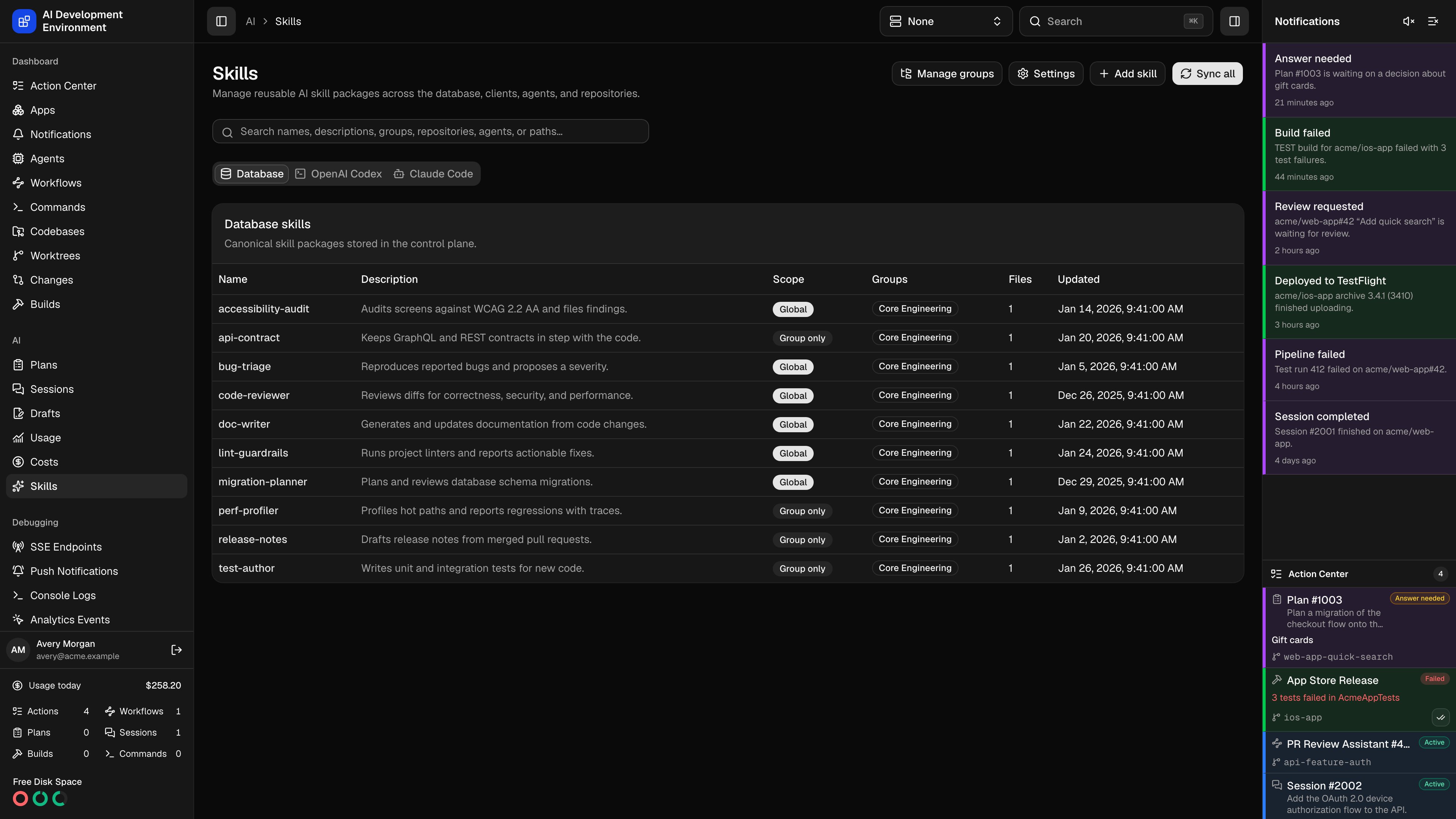 Skills in dark theme