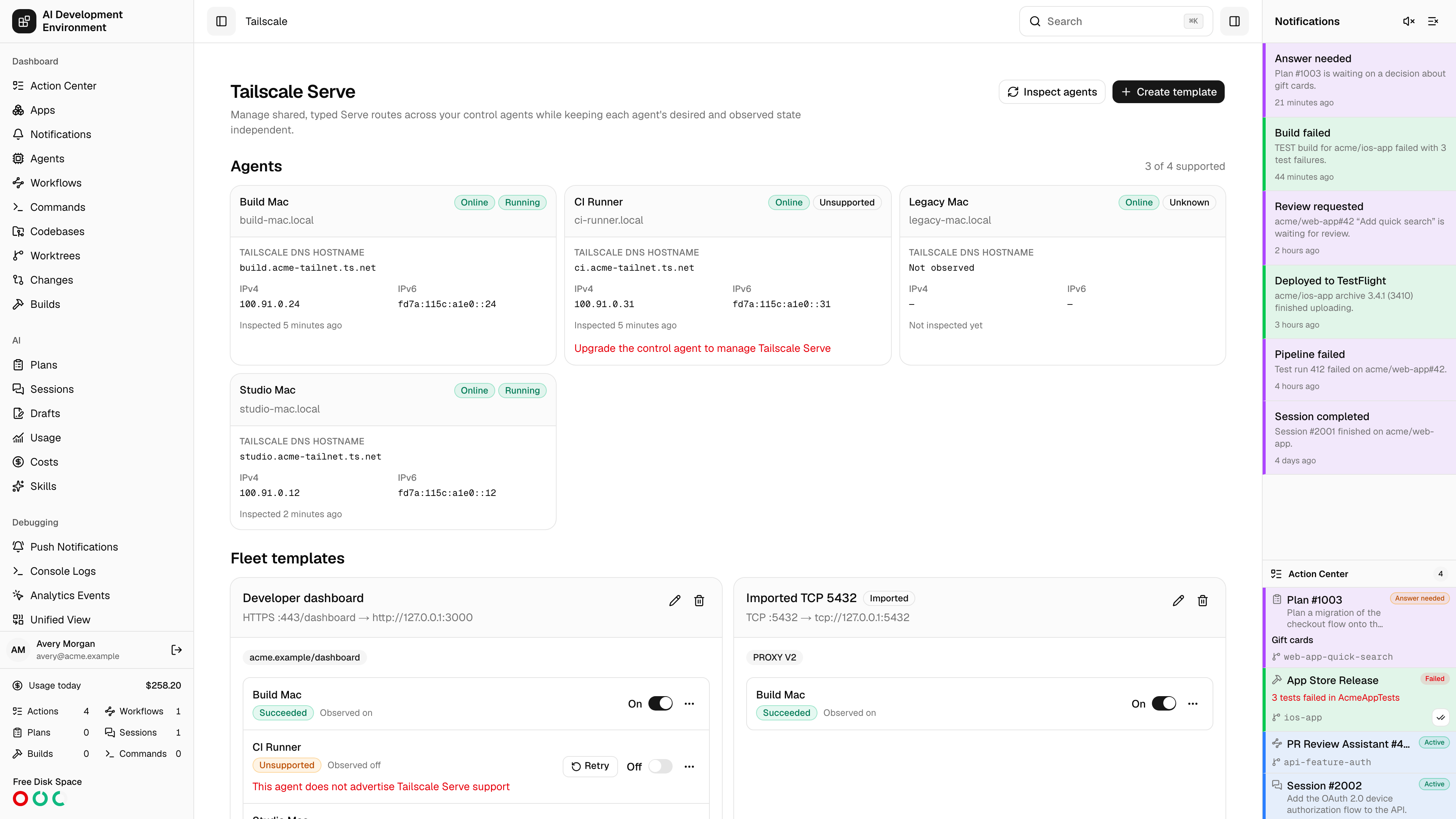 Tailscale Serve fleet management in light theme