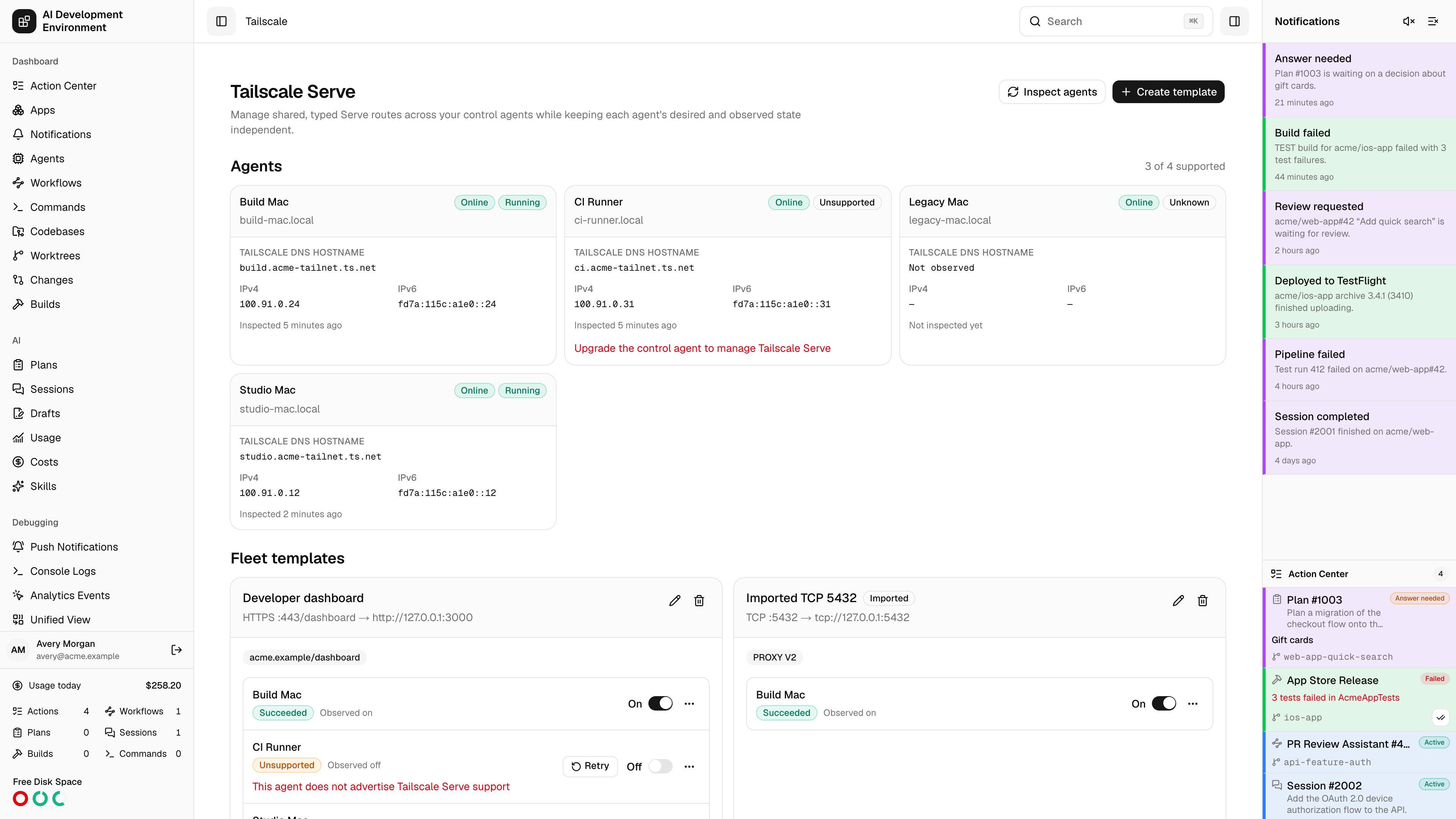 Tailscale Serve fleet management in light theme