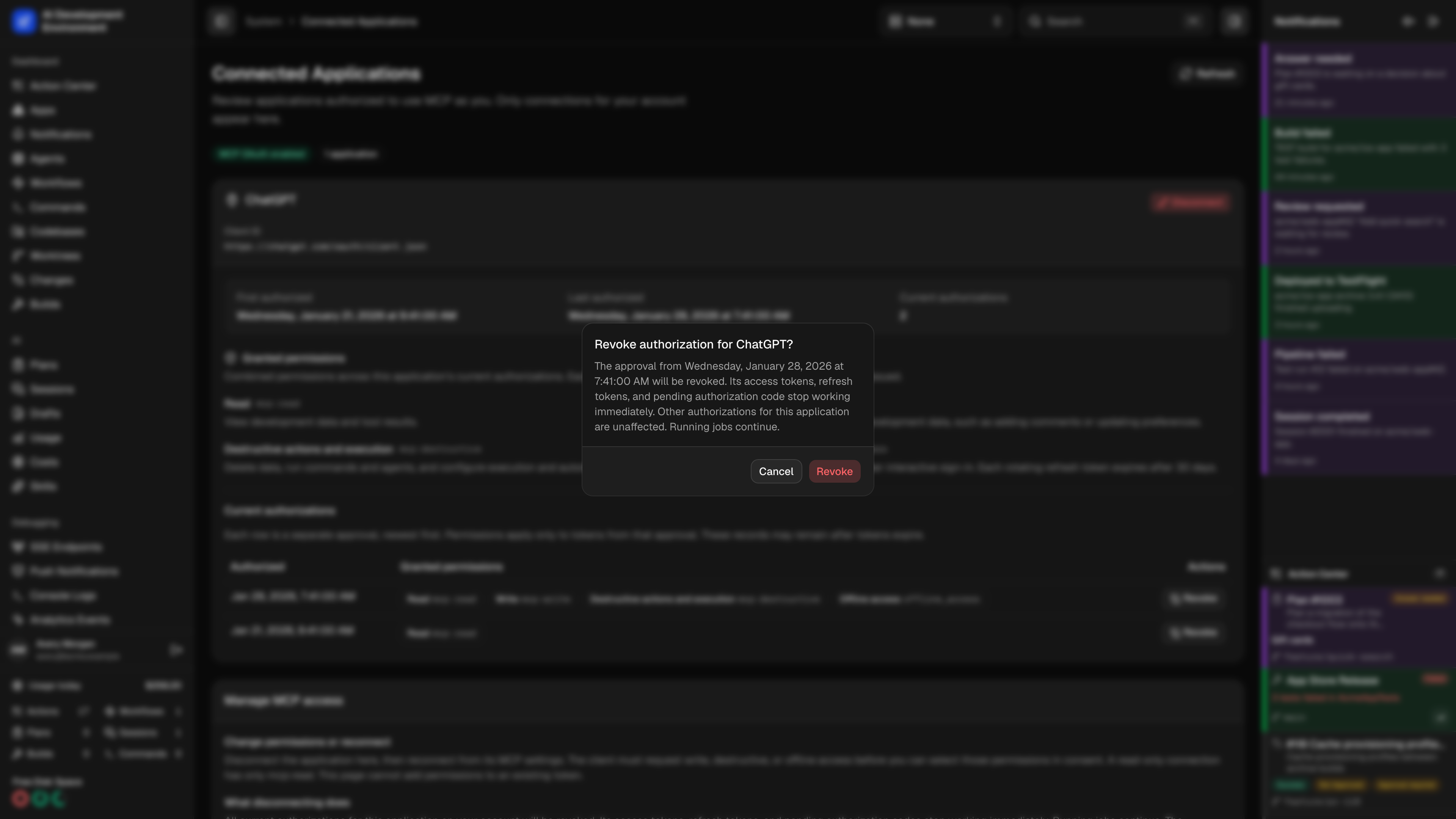 Confirm revoking one MCP approval in dark theme