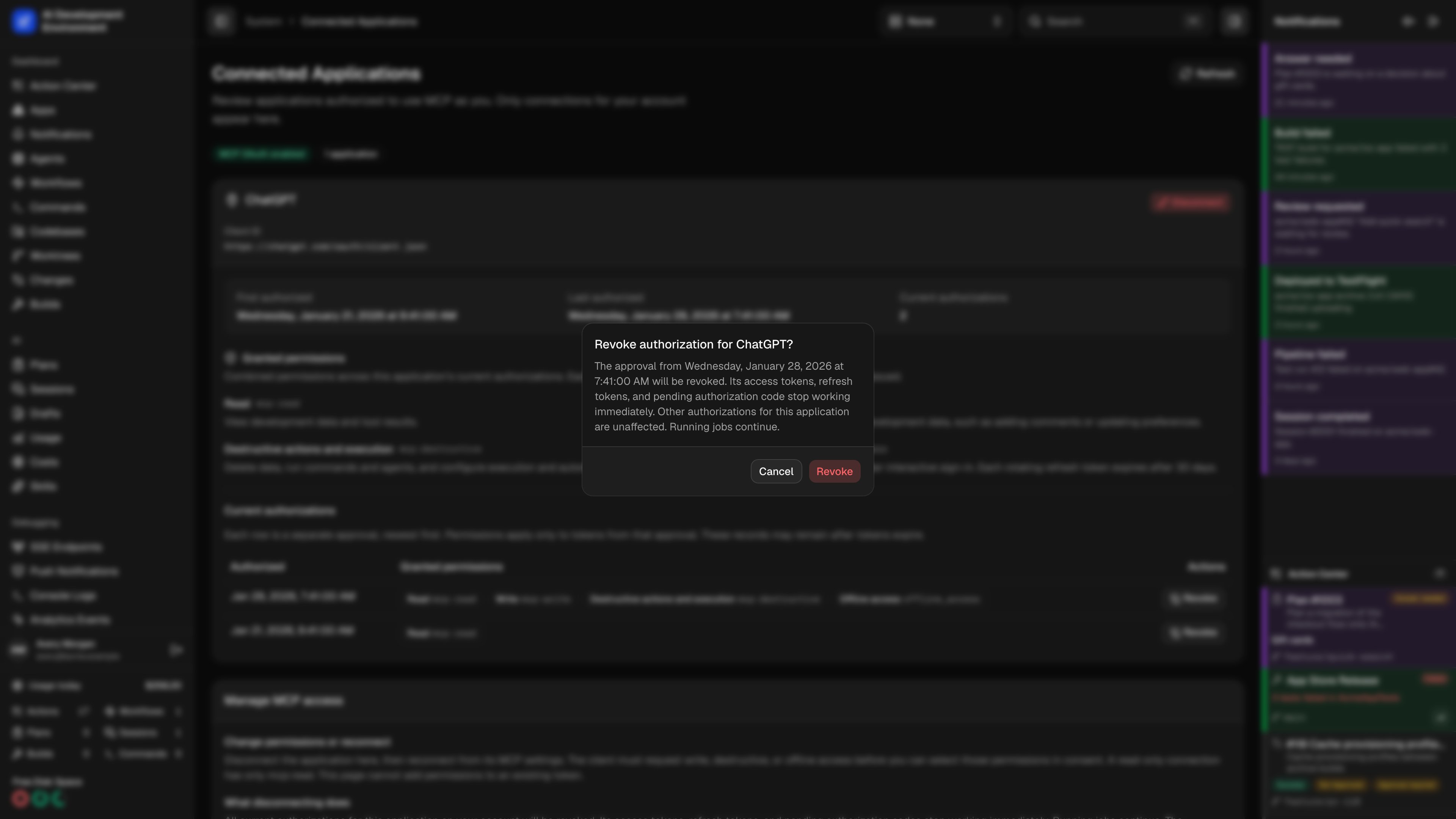 Confirm revoking one MCP approval in dark theme