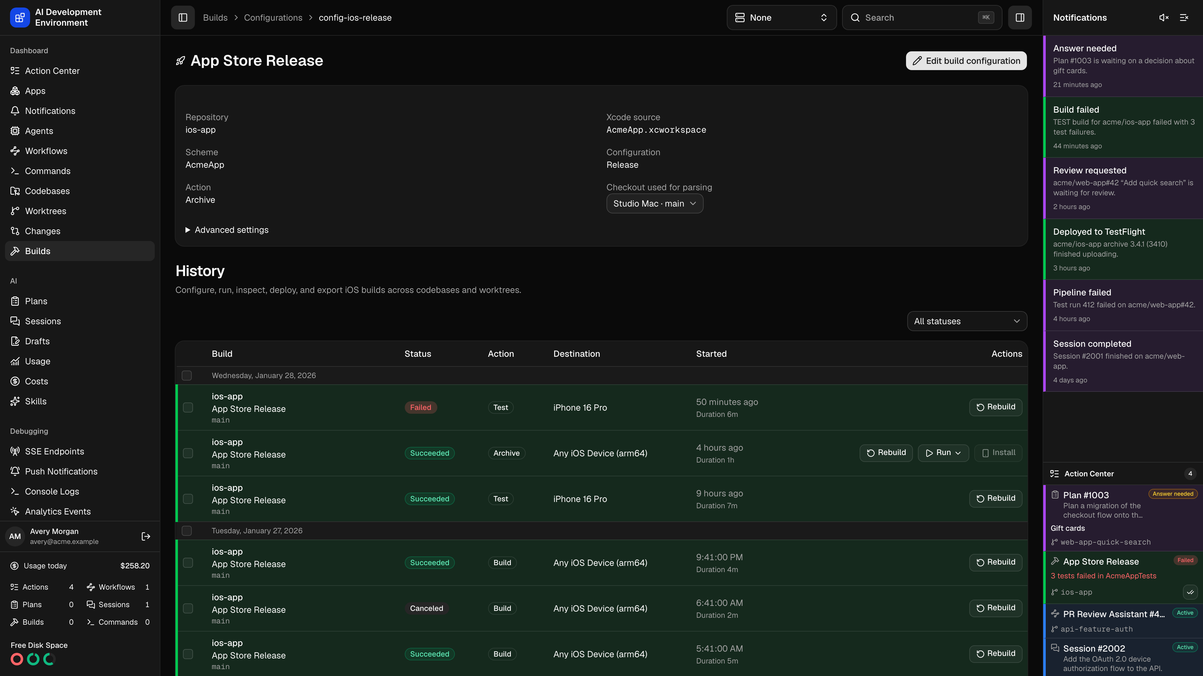 Build configuration details in dark theme