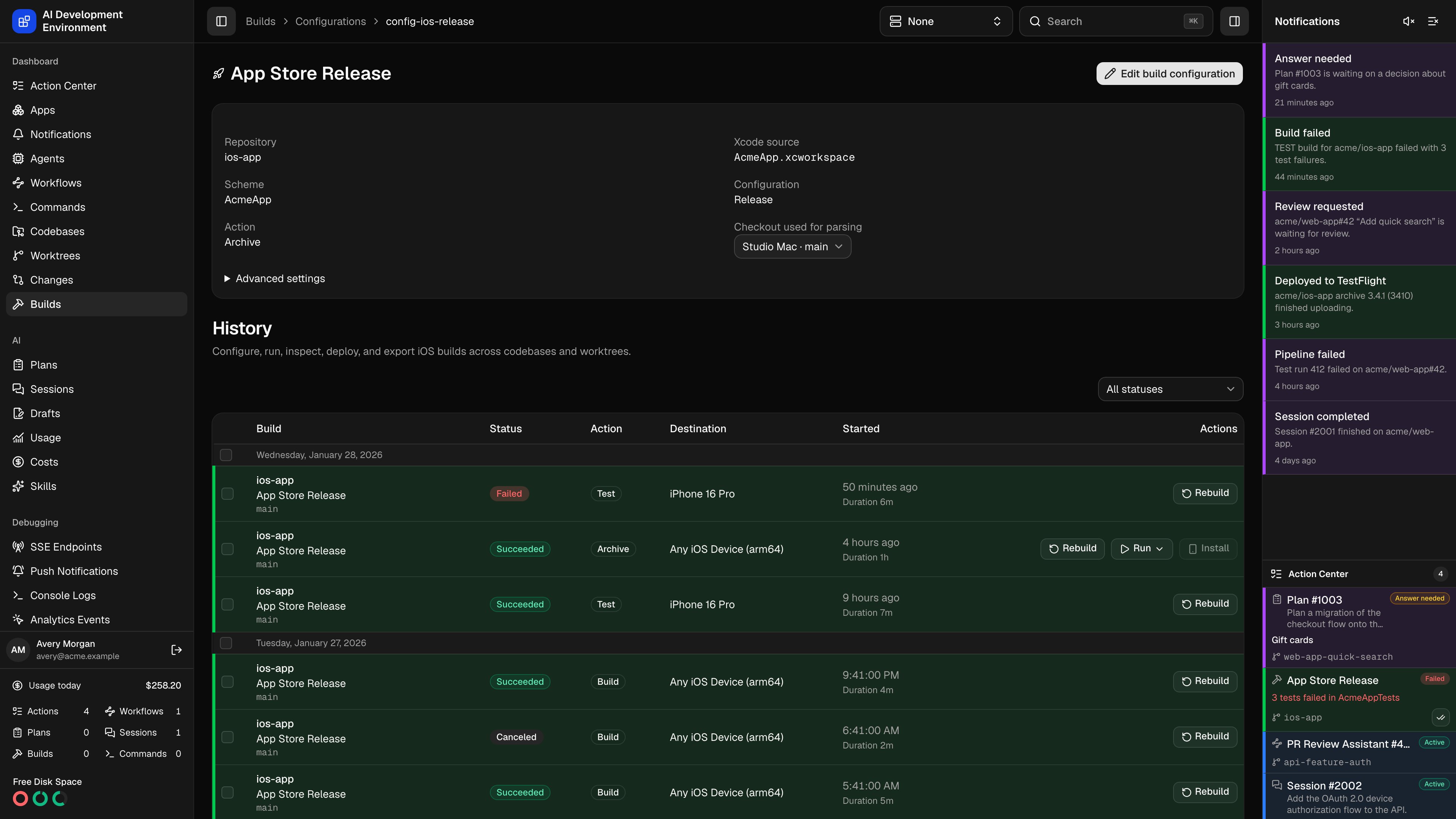Build configuration details in dark theme