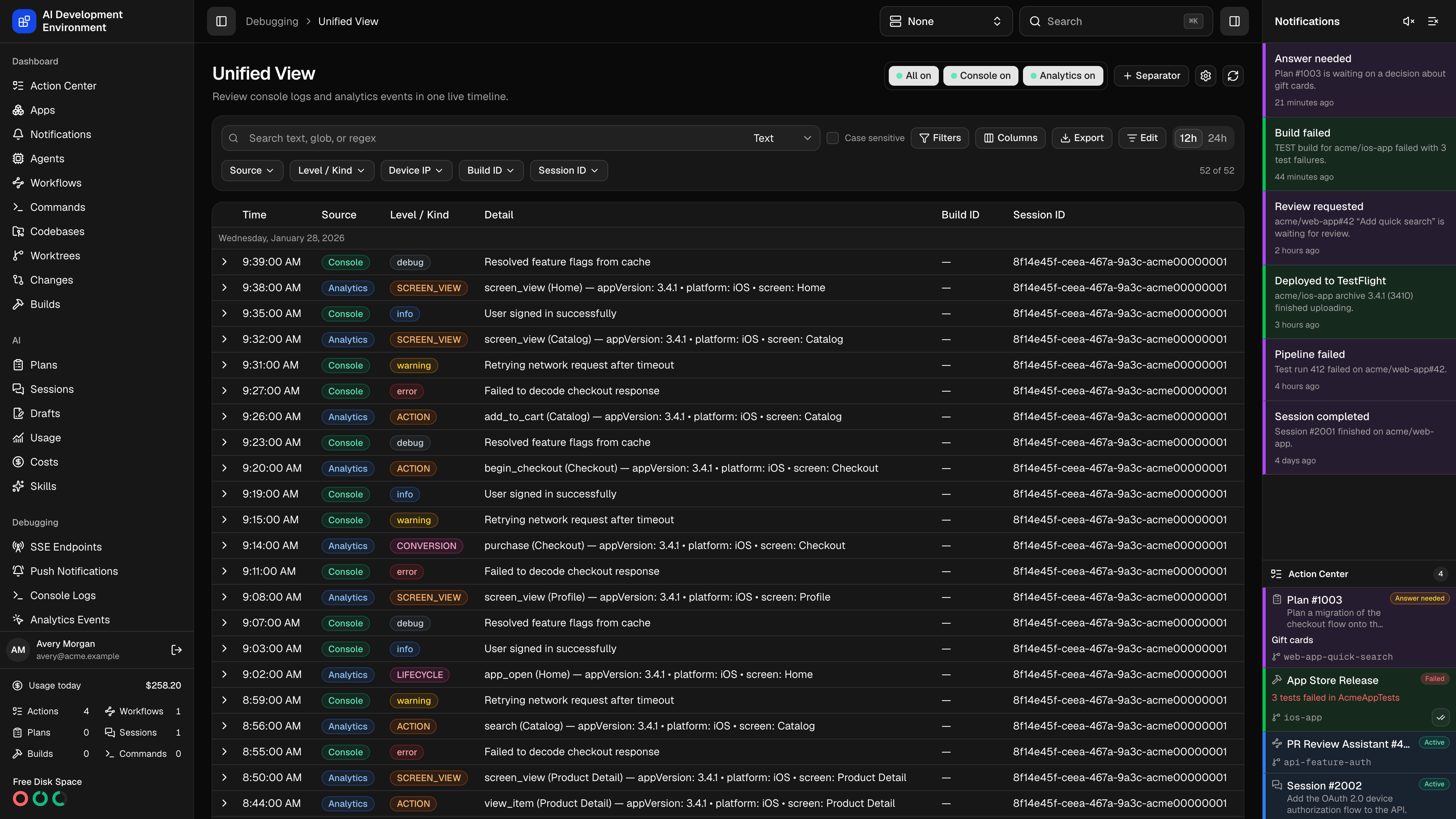 Unified View in dark theme