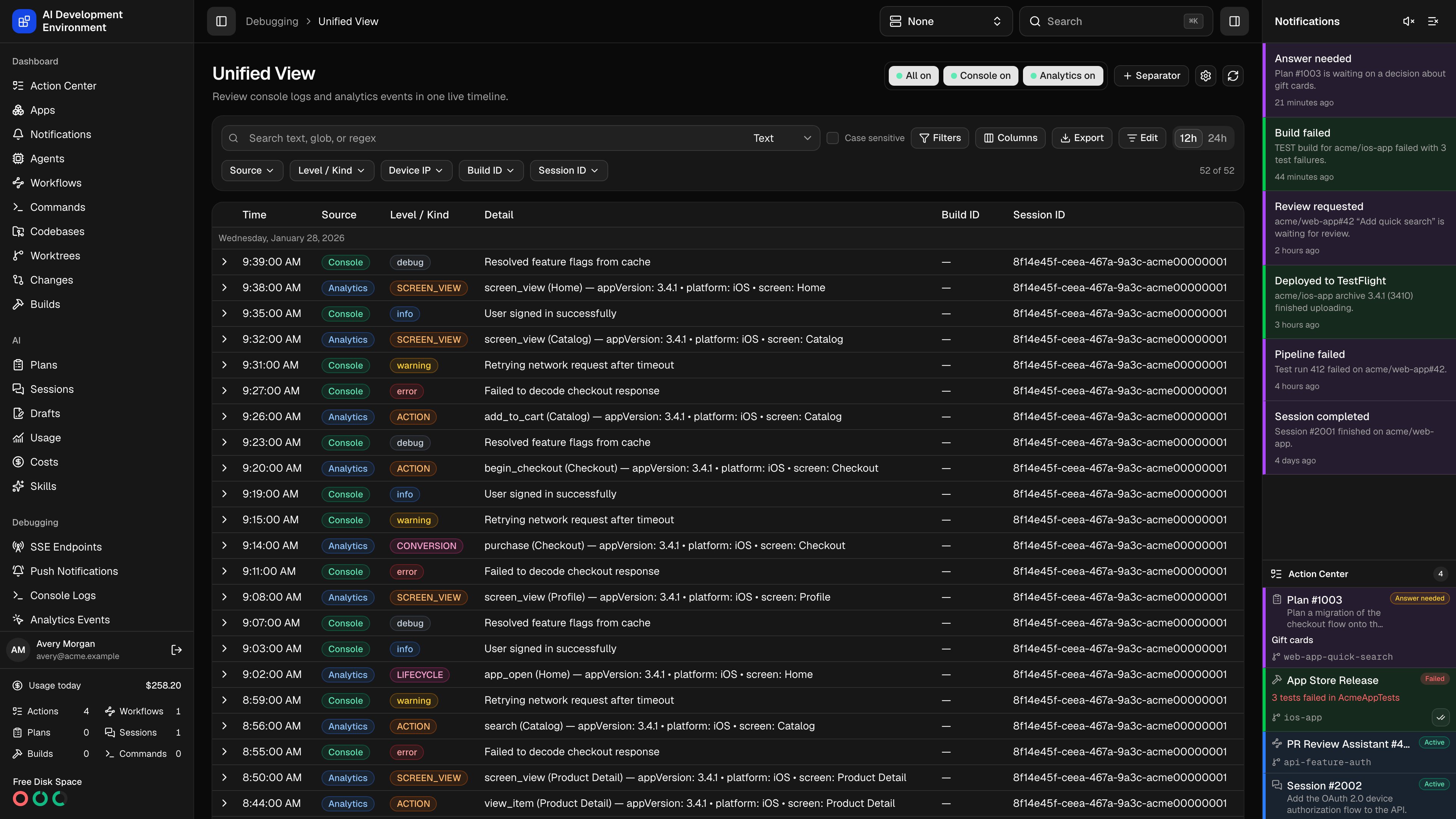 Unified View in dark theme