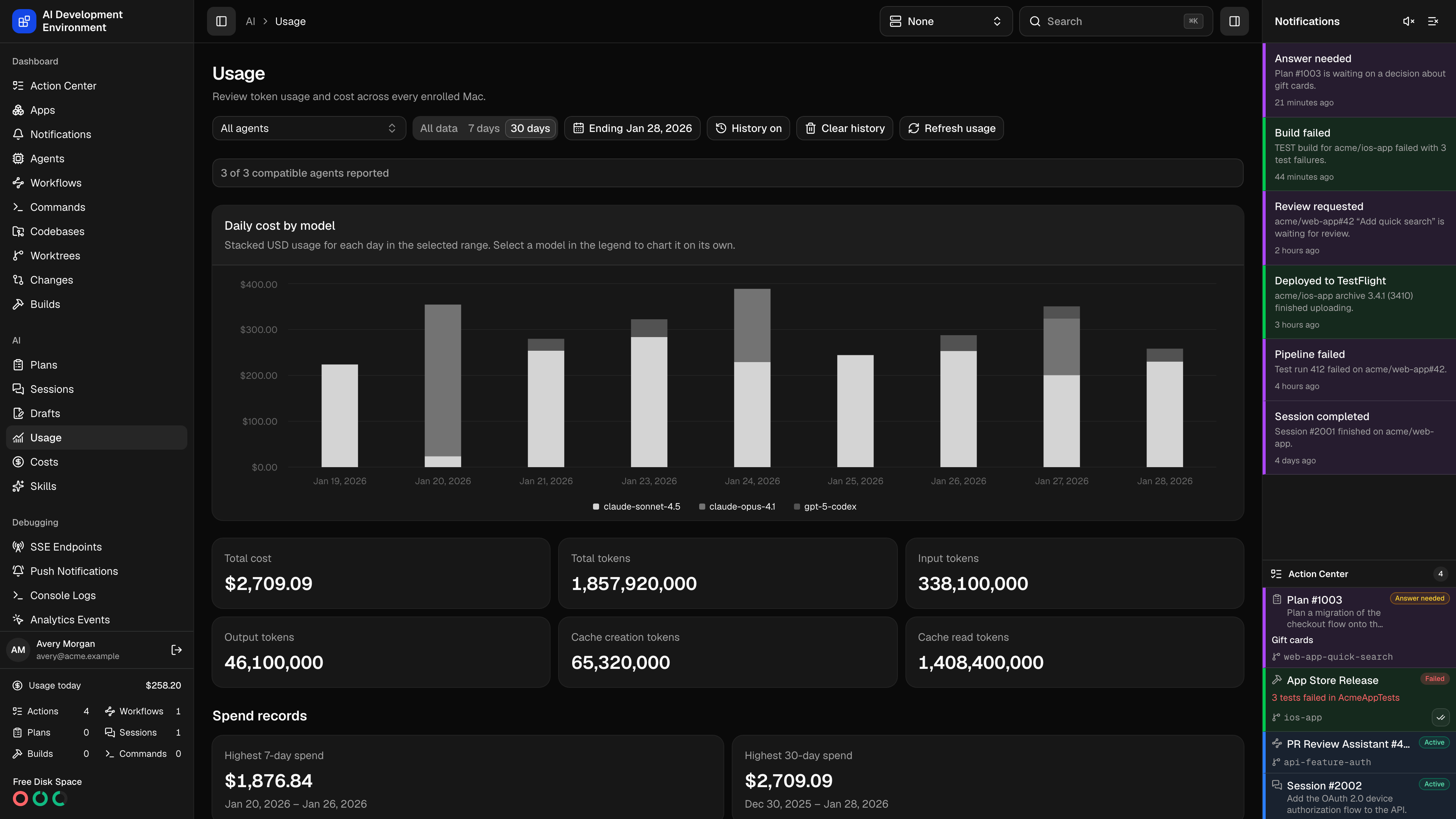 Usage page in dark theme