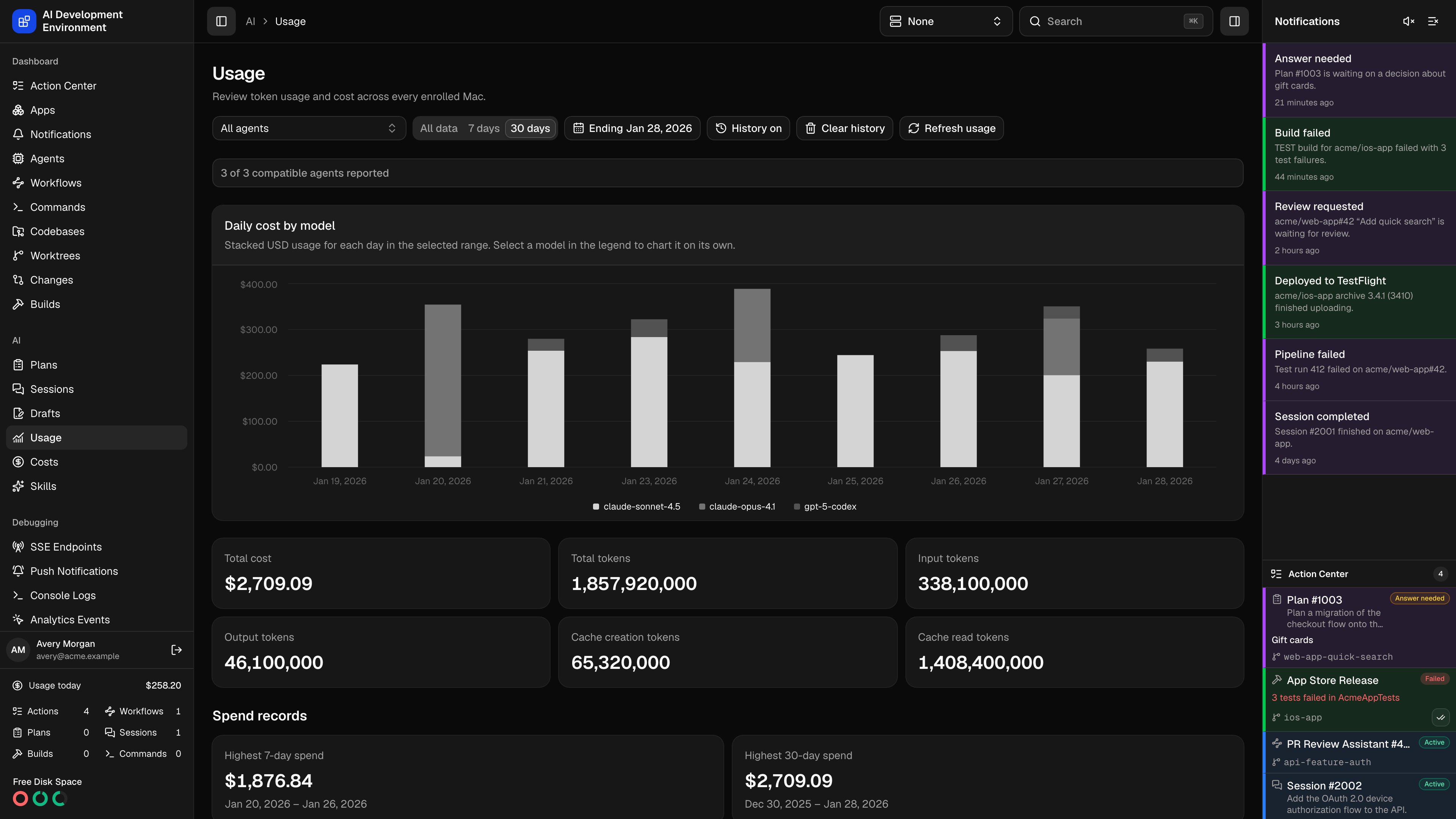 Usage page in dark theme
