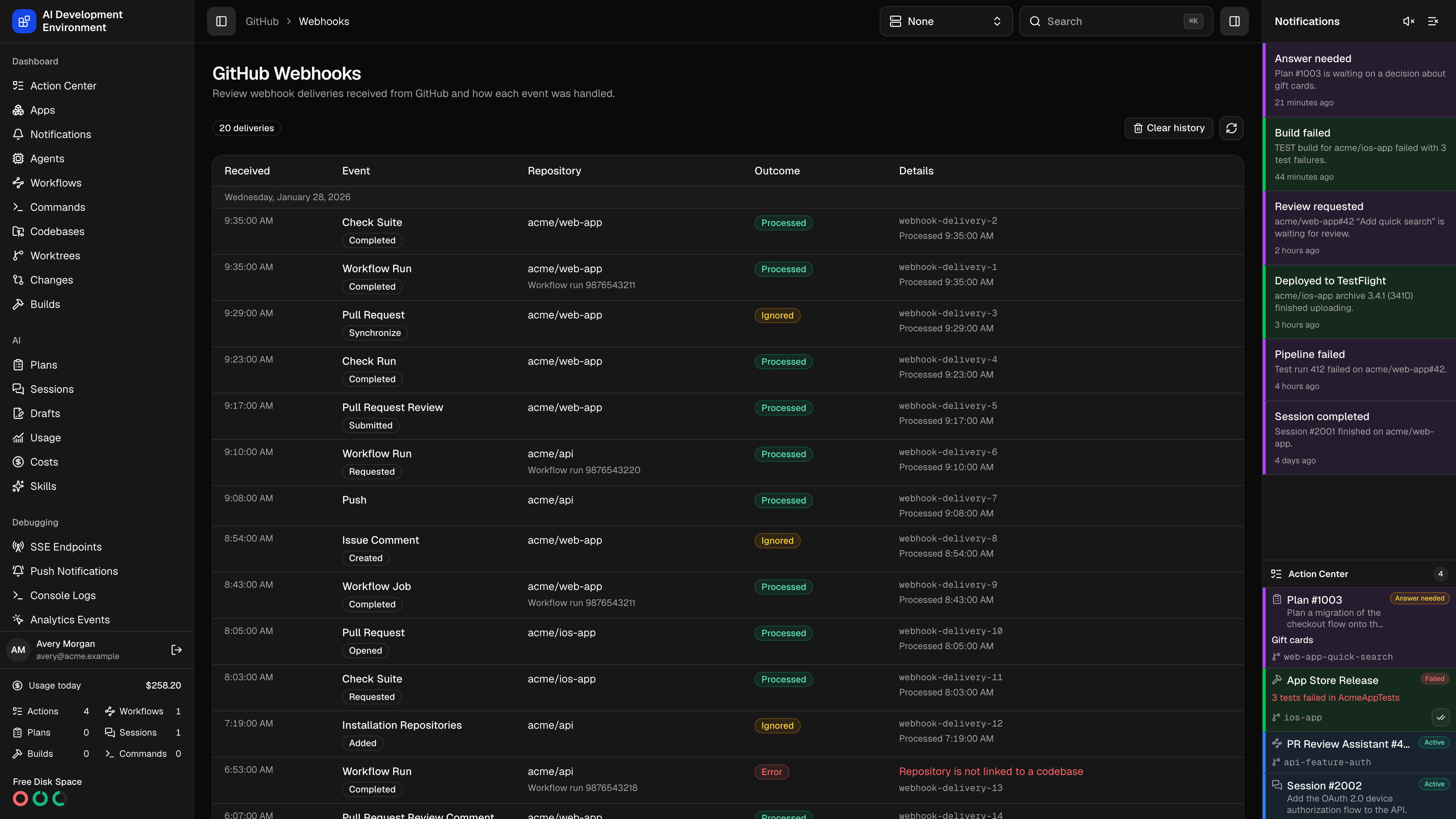 GitHub Webhooks in dark theme
