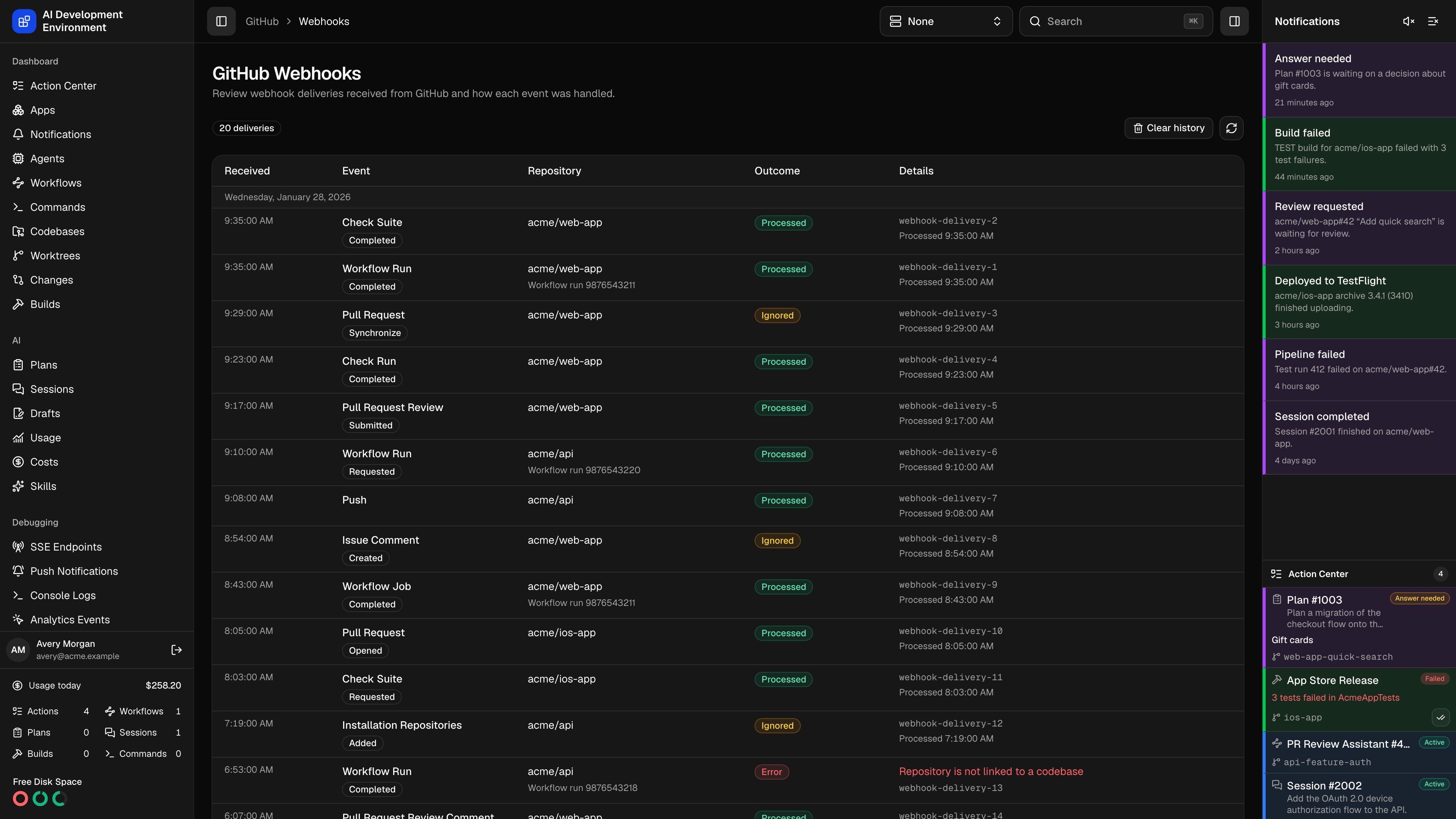 GitHub Webhooks in dark theme