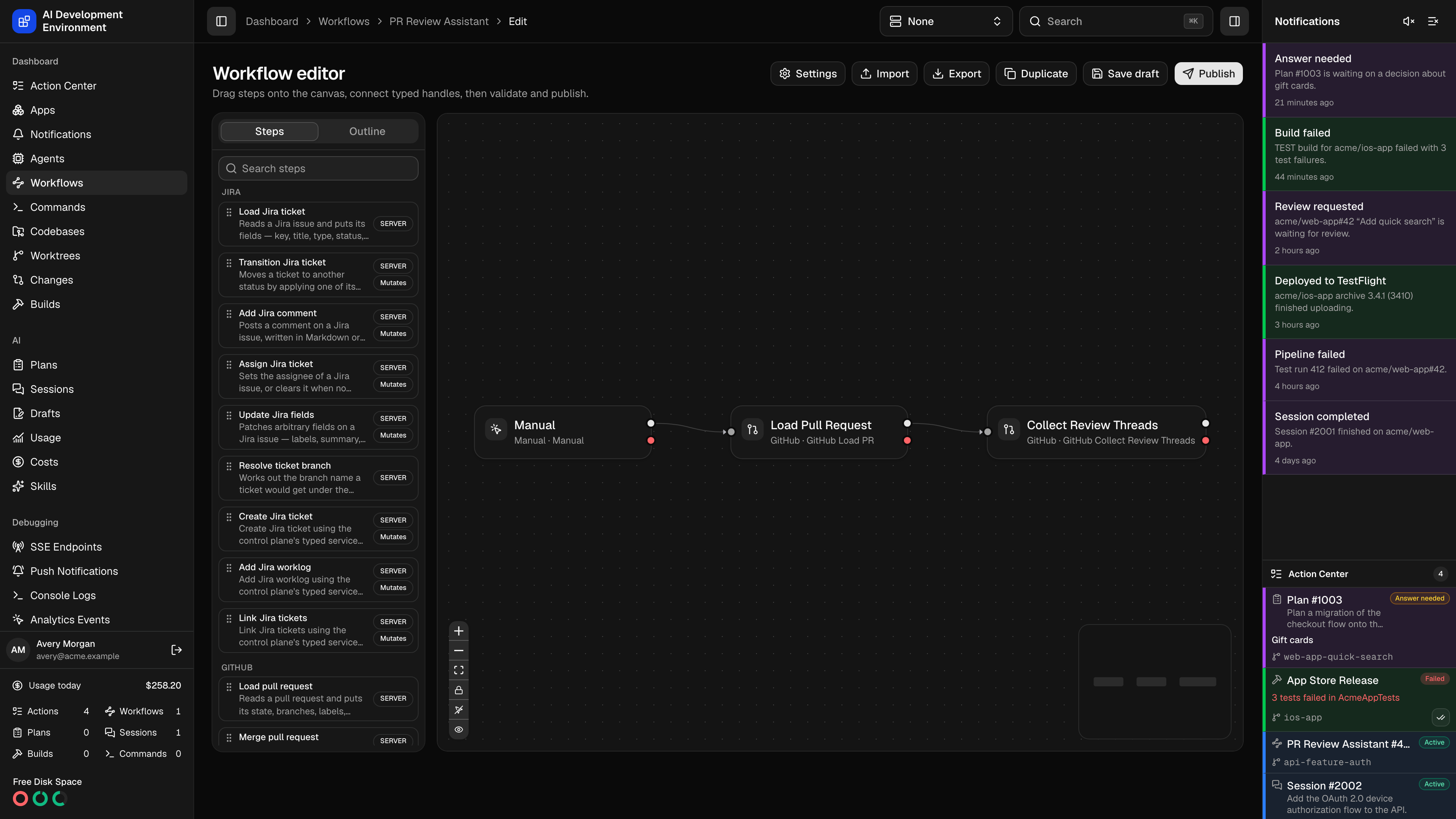 Workflow editor in dark theme