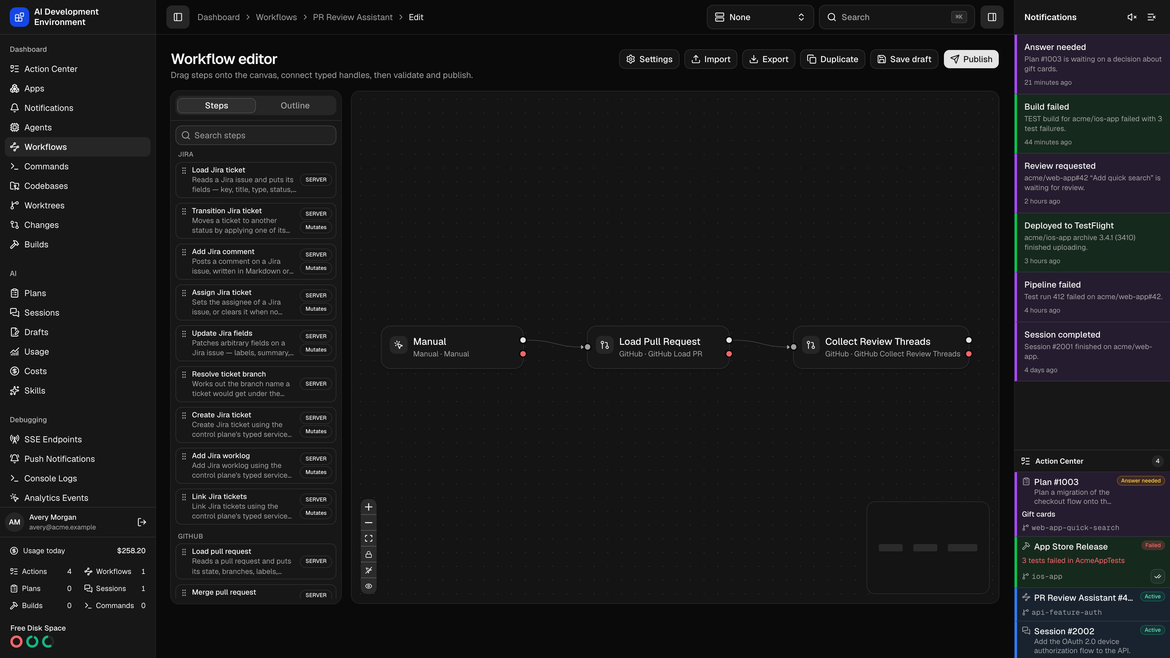 Workflow editor in dark theme