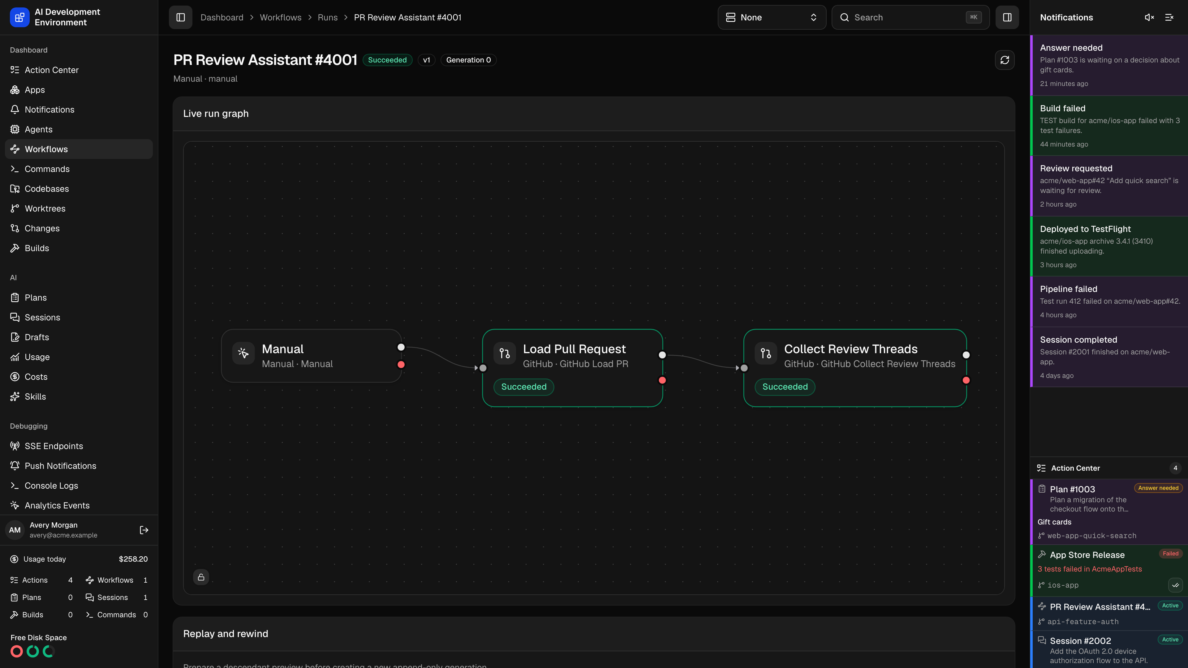 Workflow run in dark theme