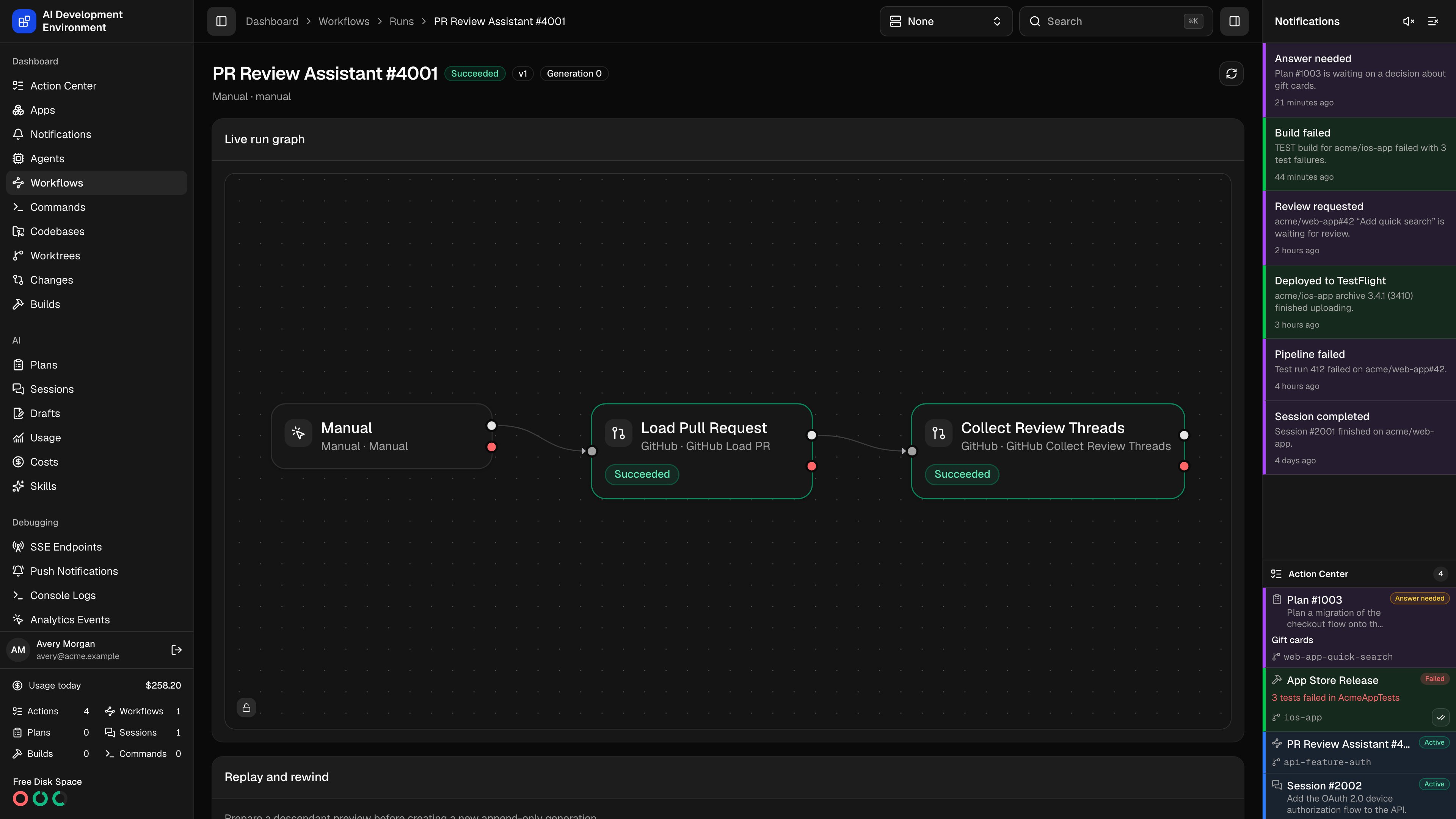 Workflow run in dark theme