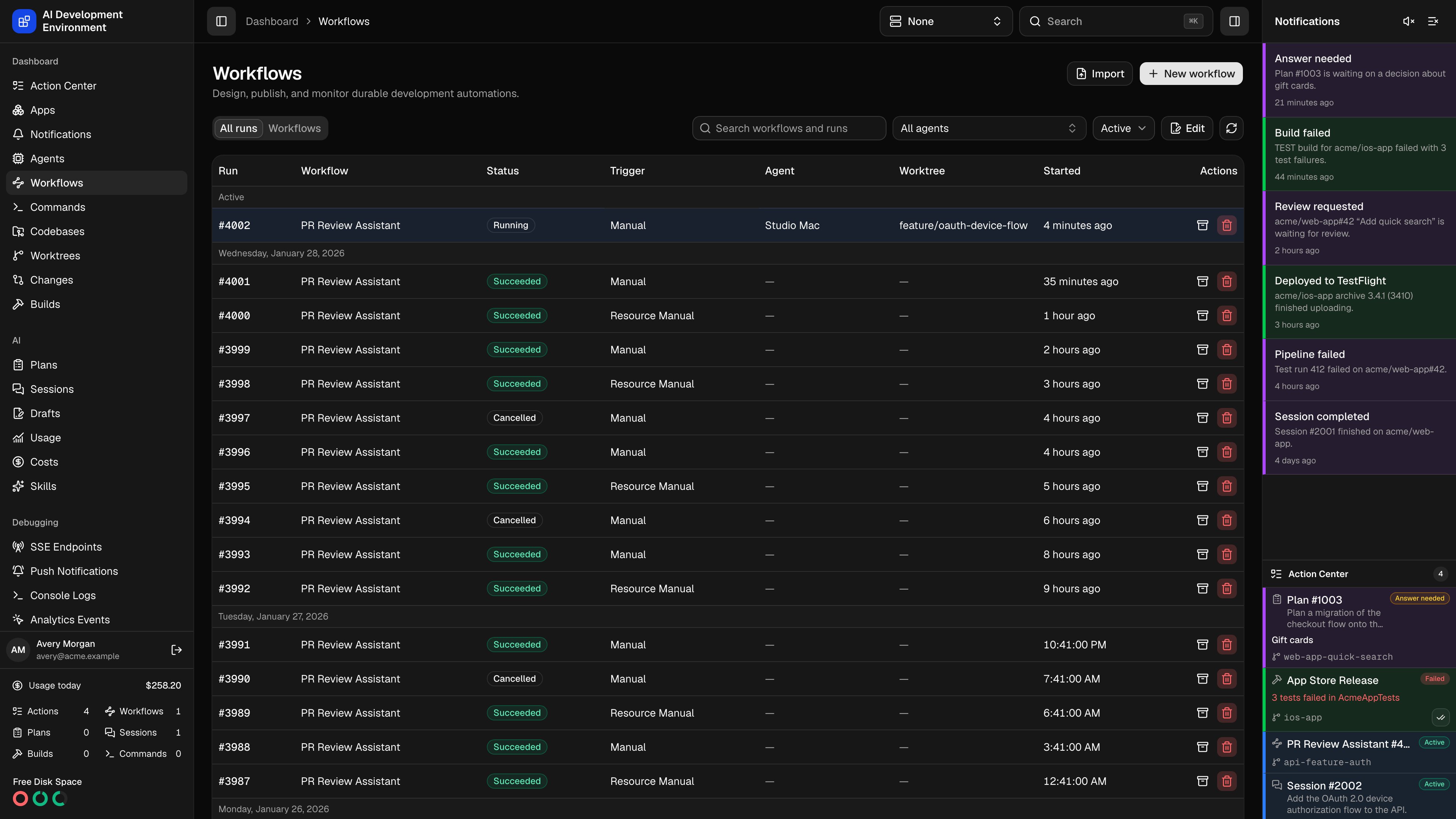 Workflows in dark theme