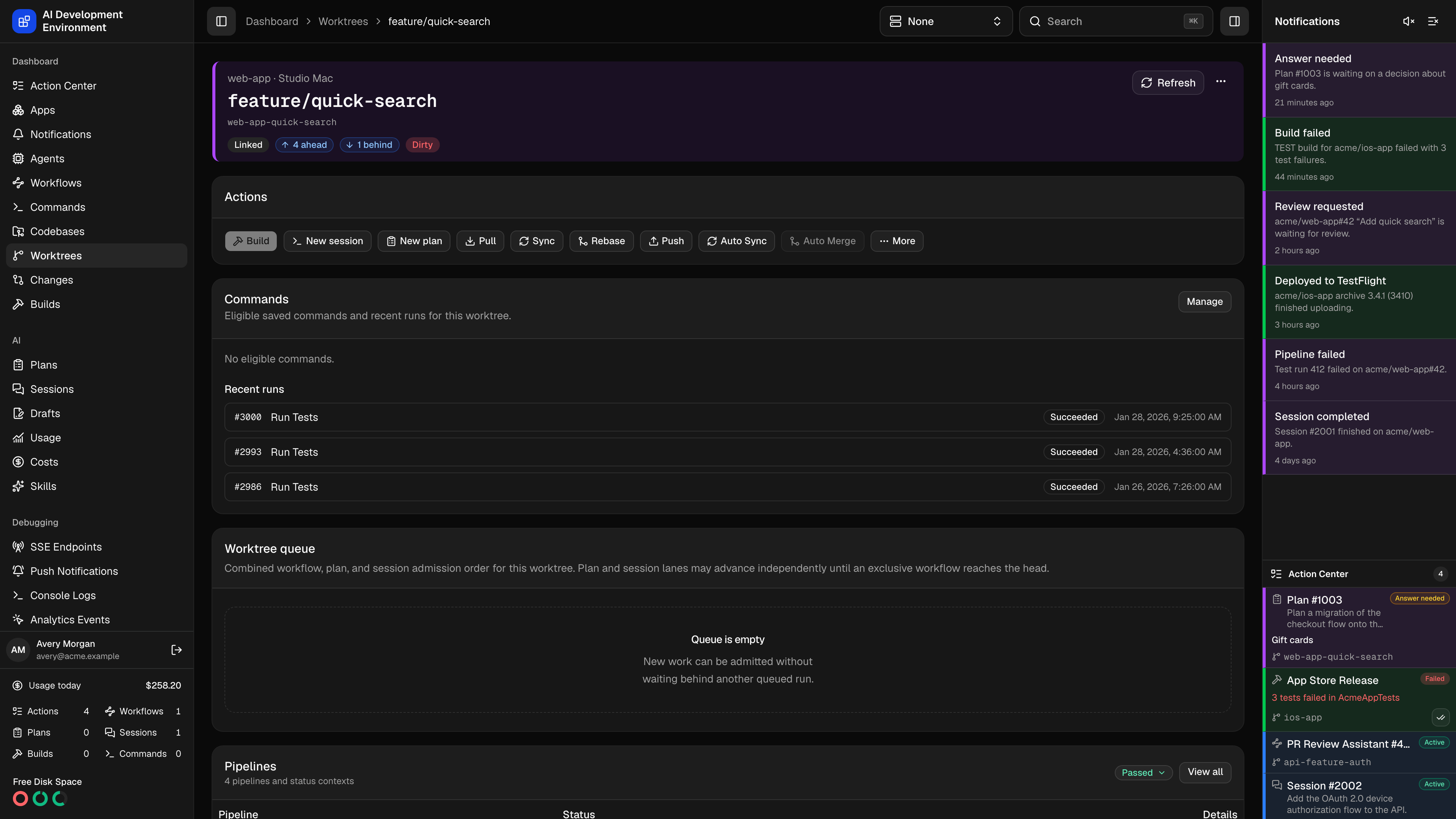 Worktree details in dark theme