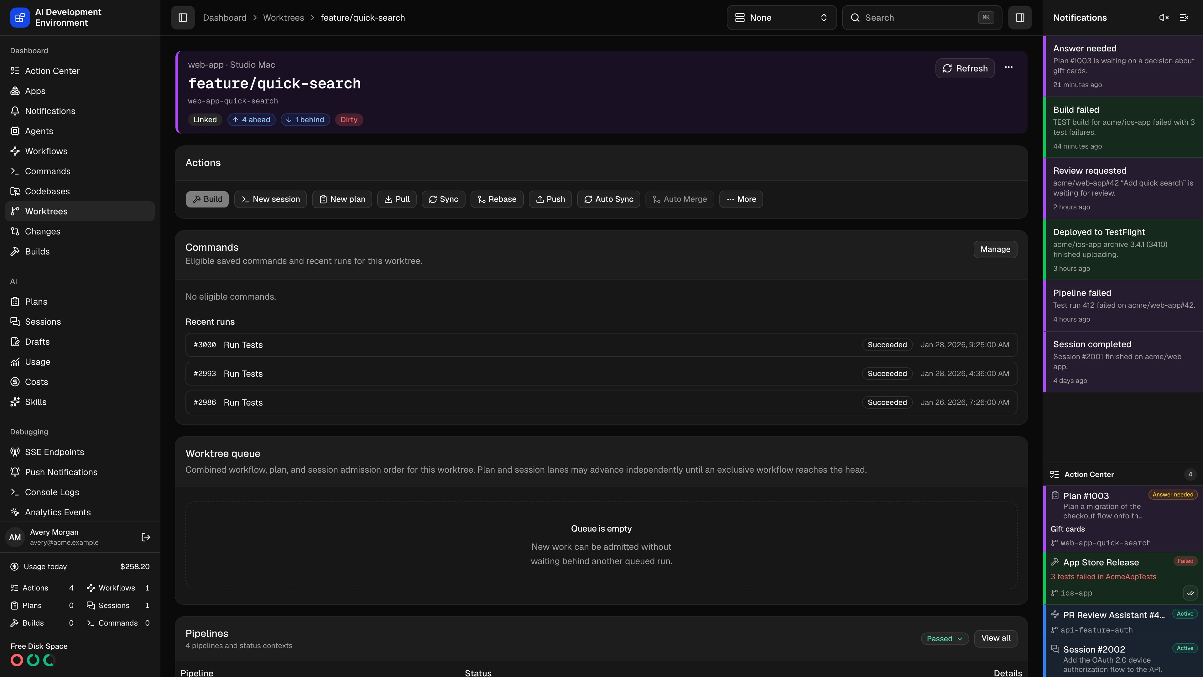 Worktree details in dark theme