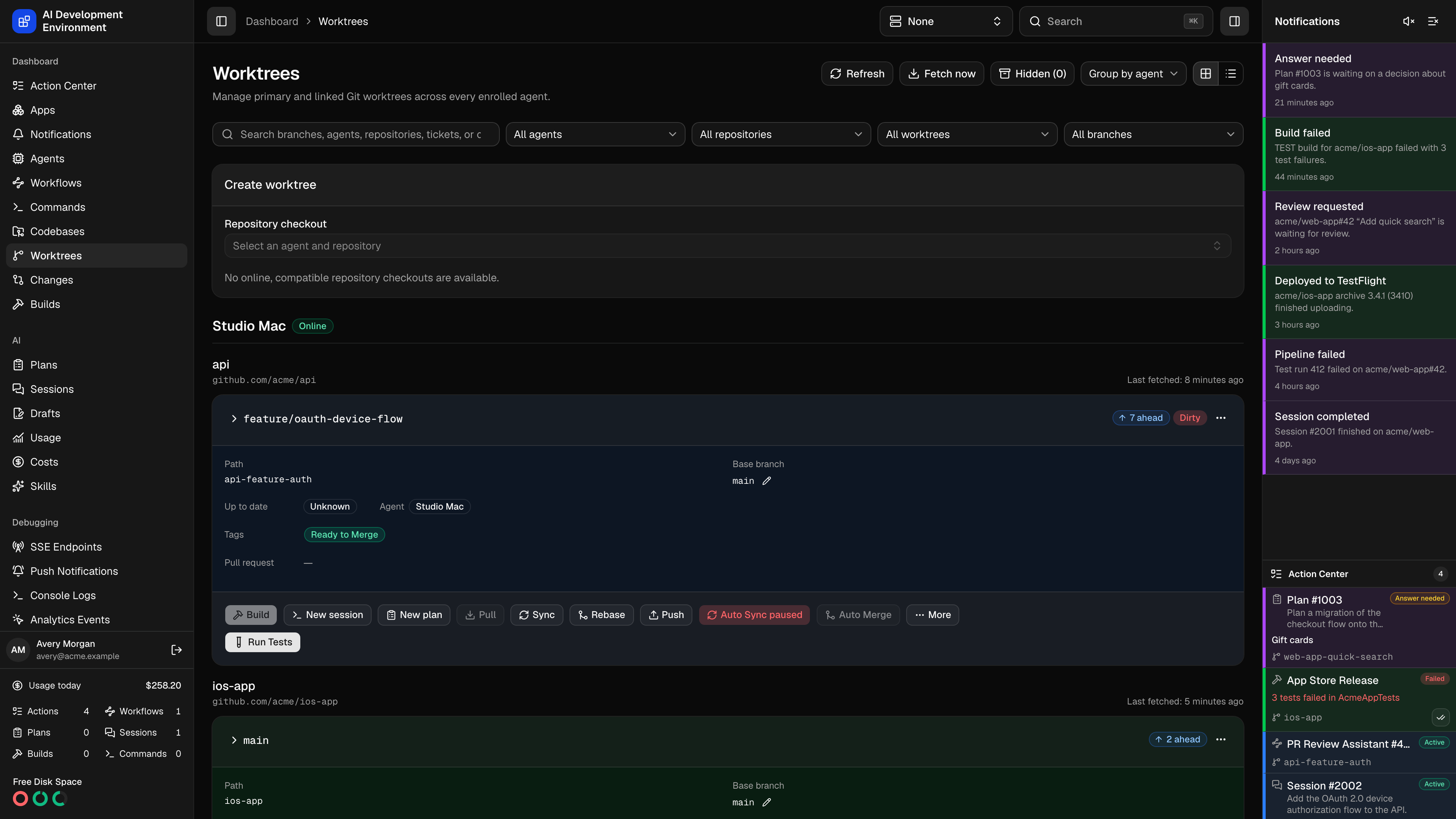 Worktrees in dark theme