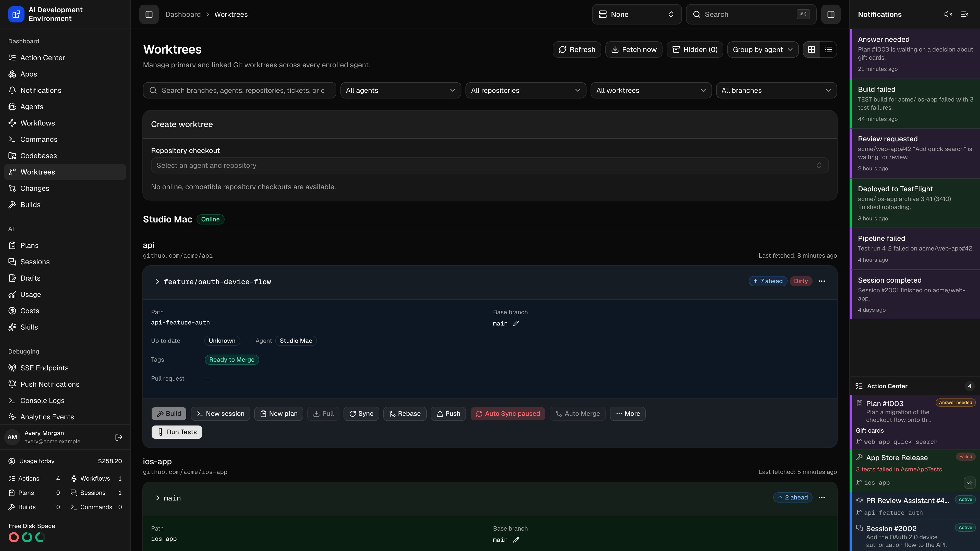 Worktrees in dark theme
