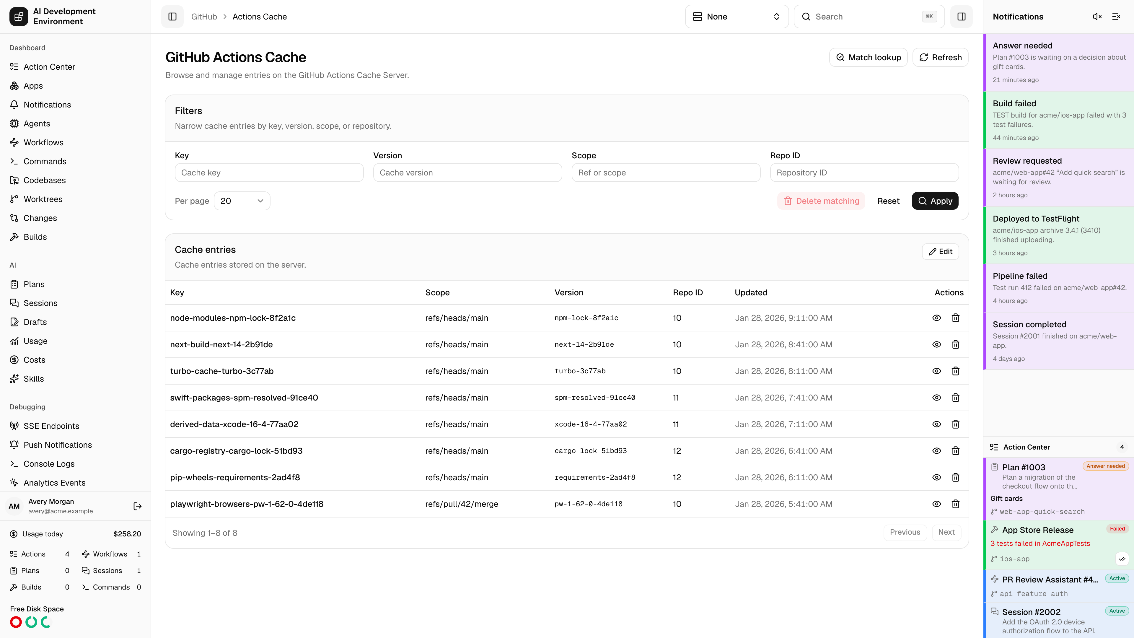 Actions Cache in light theme