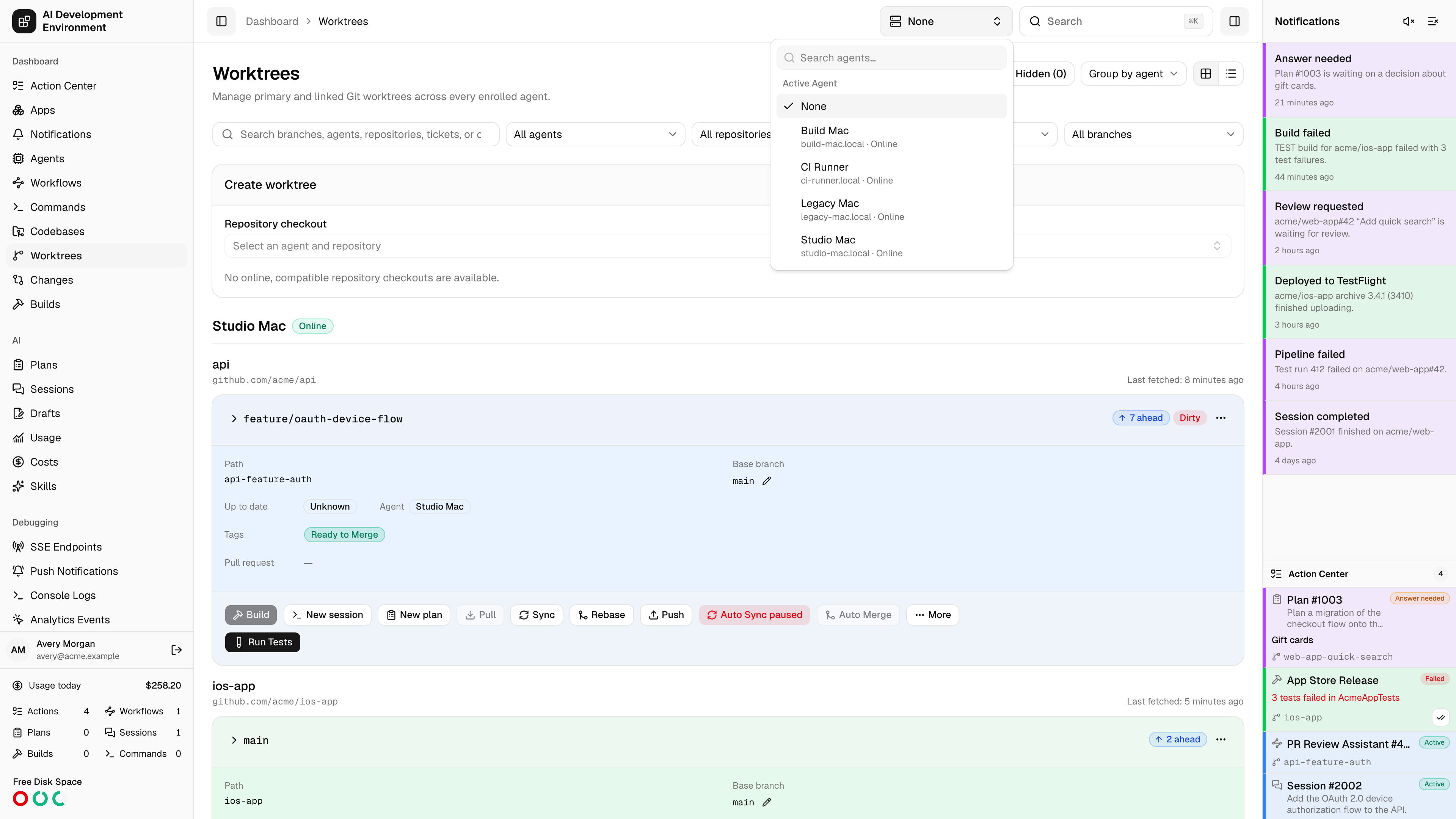Active Agent selector in light theme