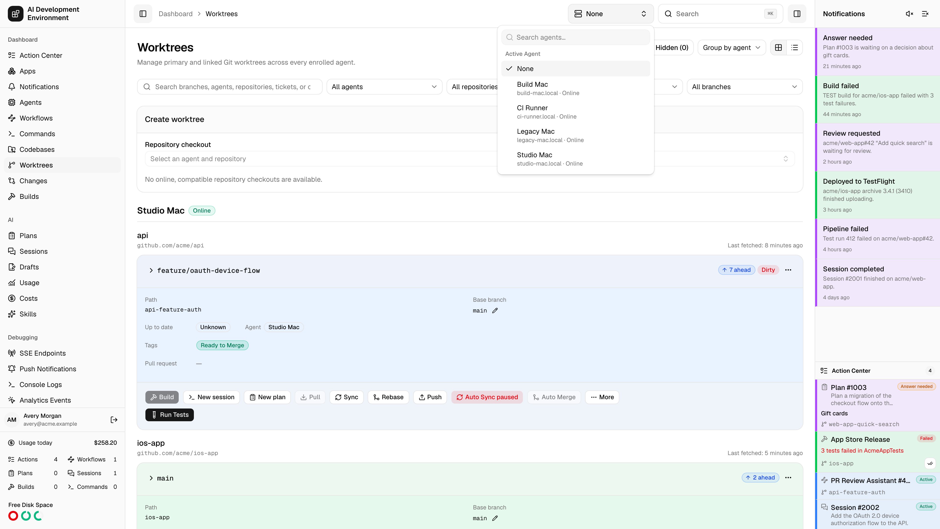 Active Agent selector in light theme