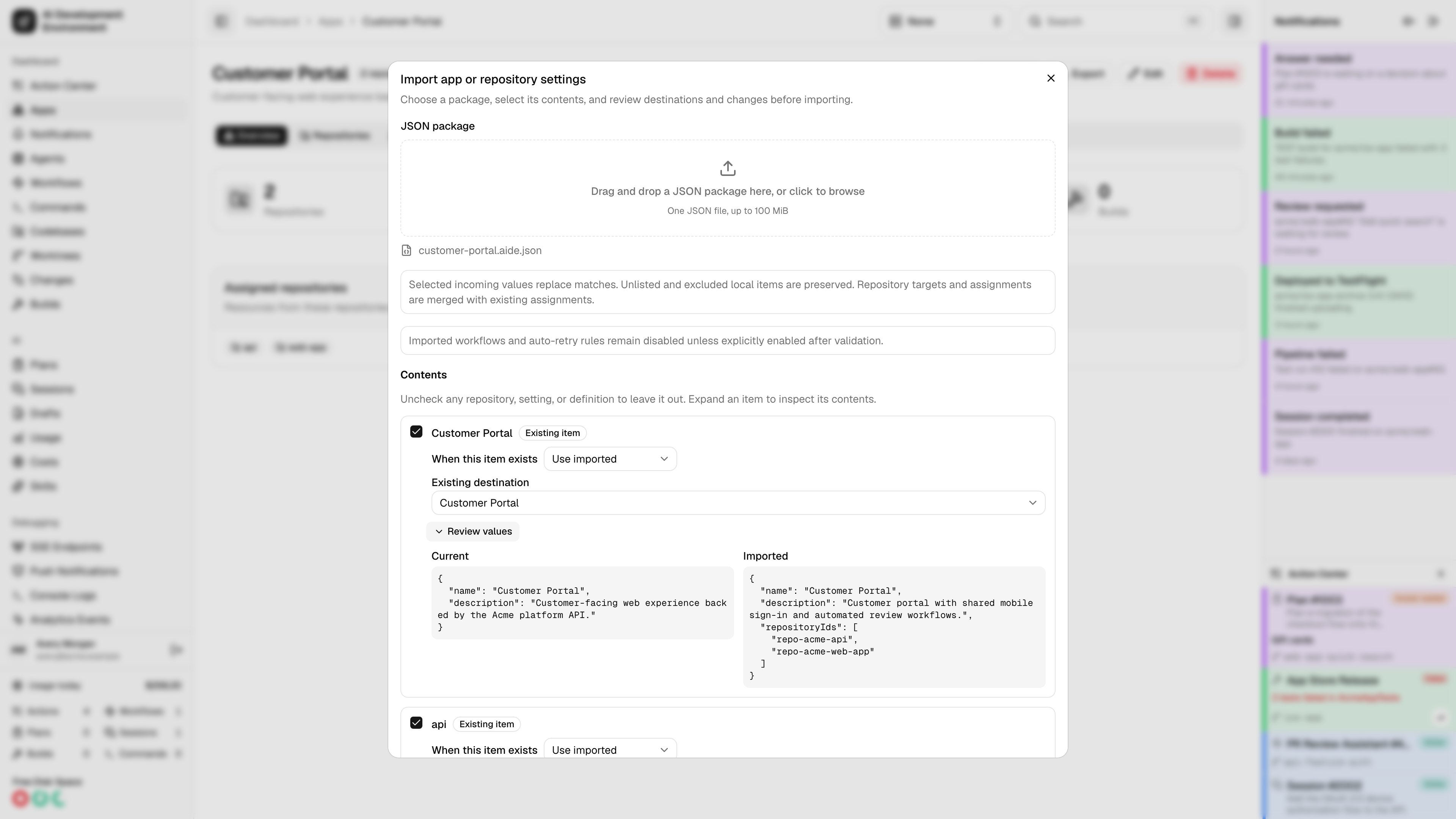 Import conflict review in light theme