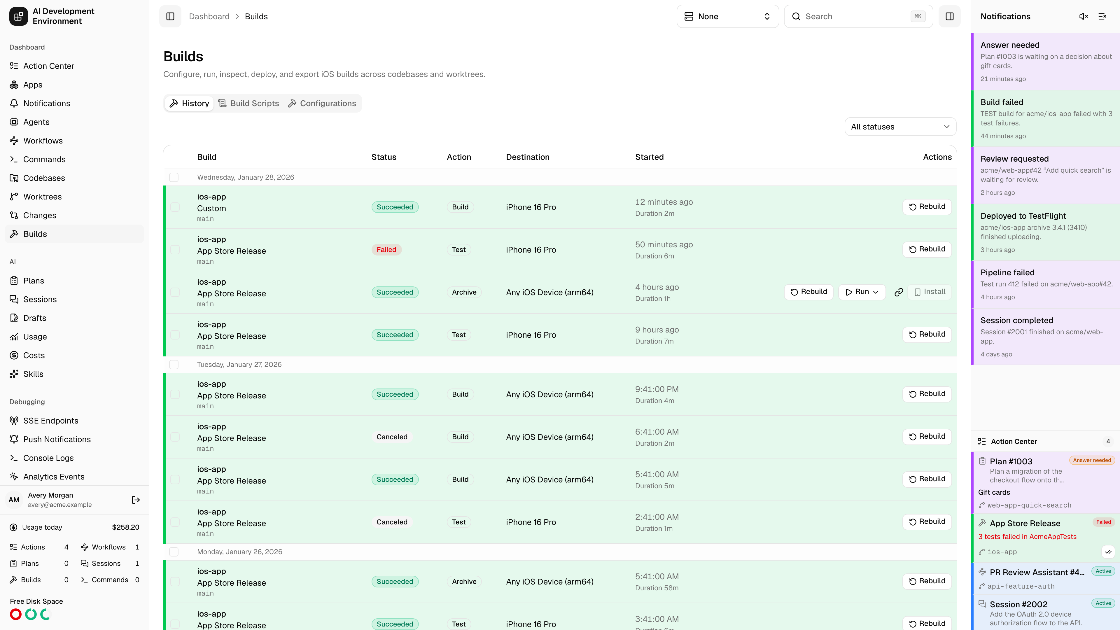 Builds in light theme