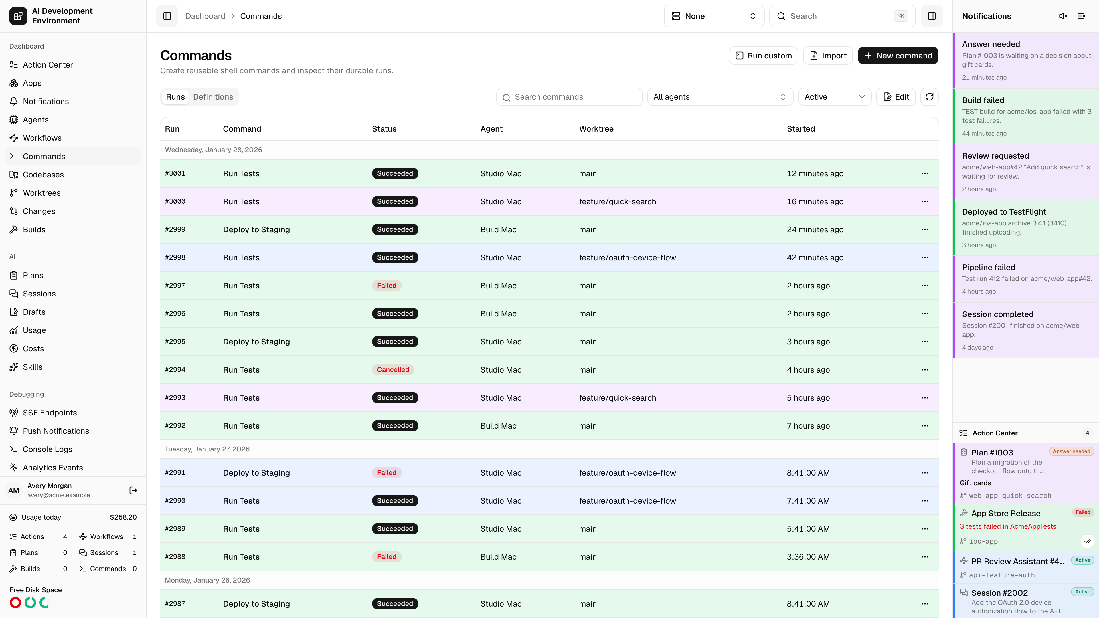 Commands in light theme