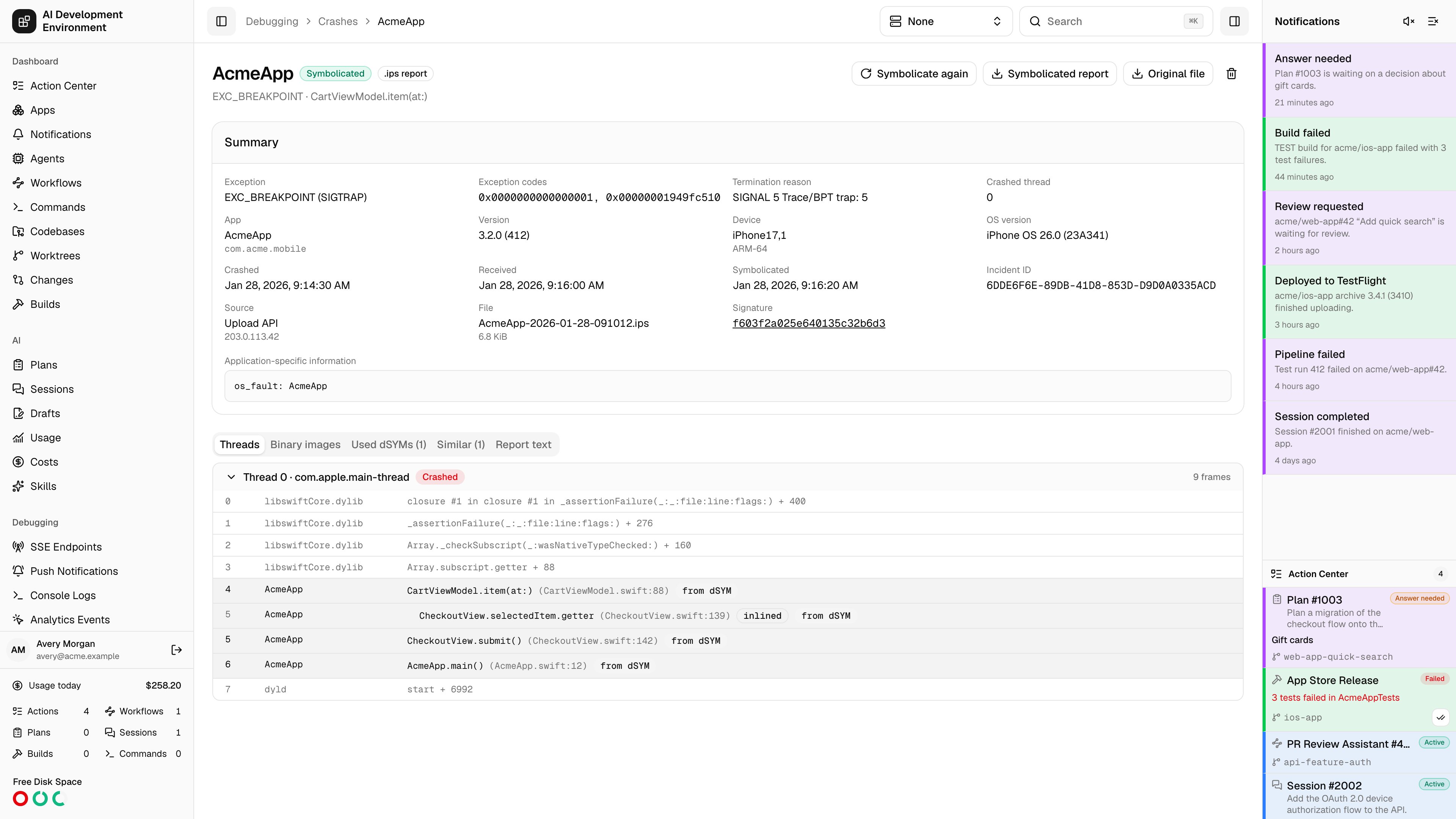Crash details in light theme