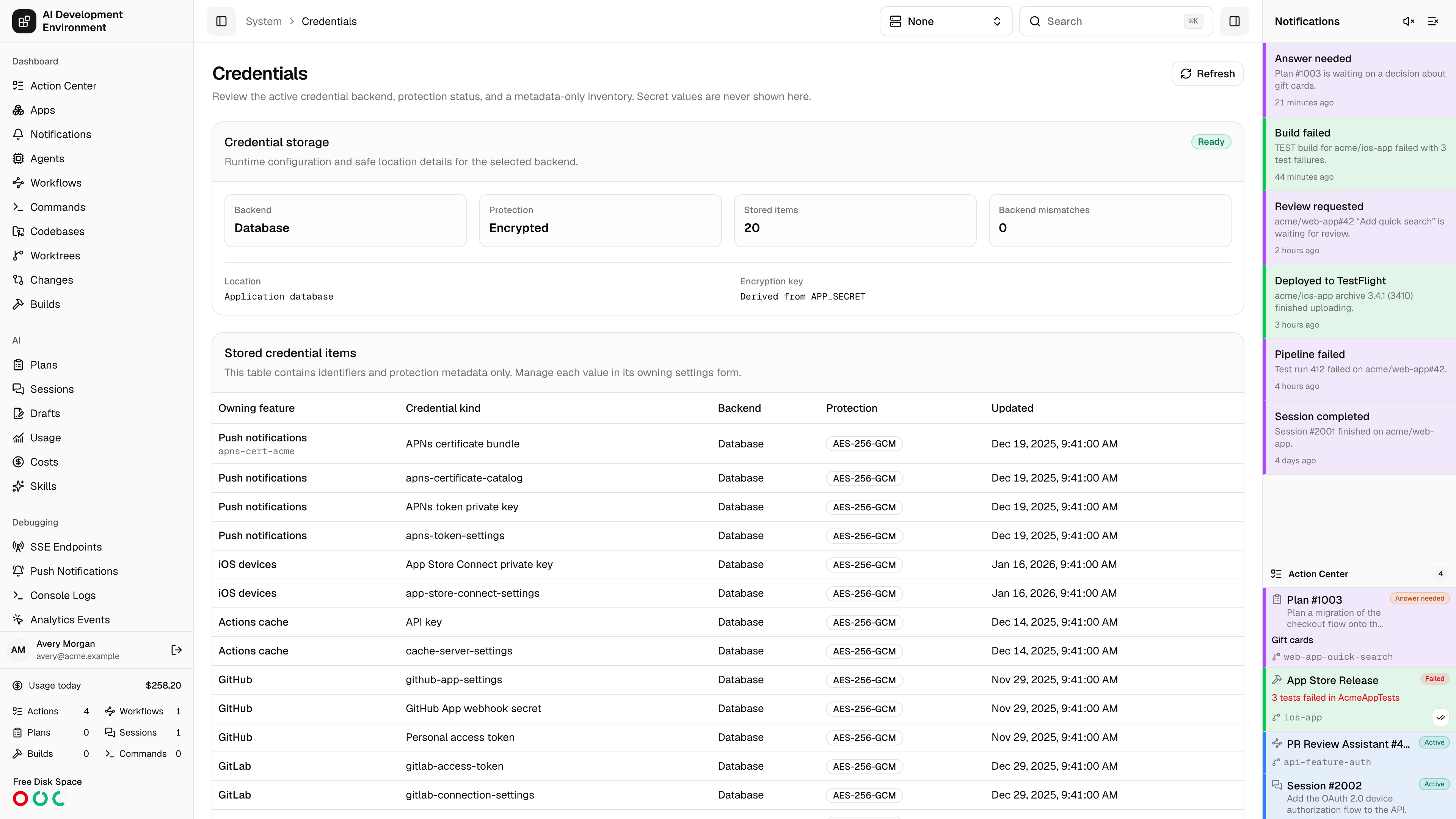 Credentials page in light theme