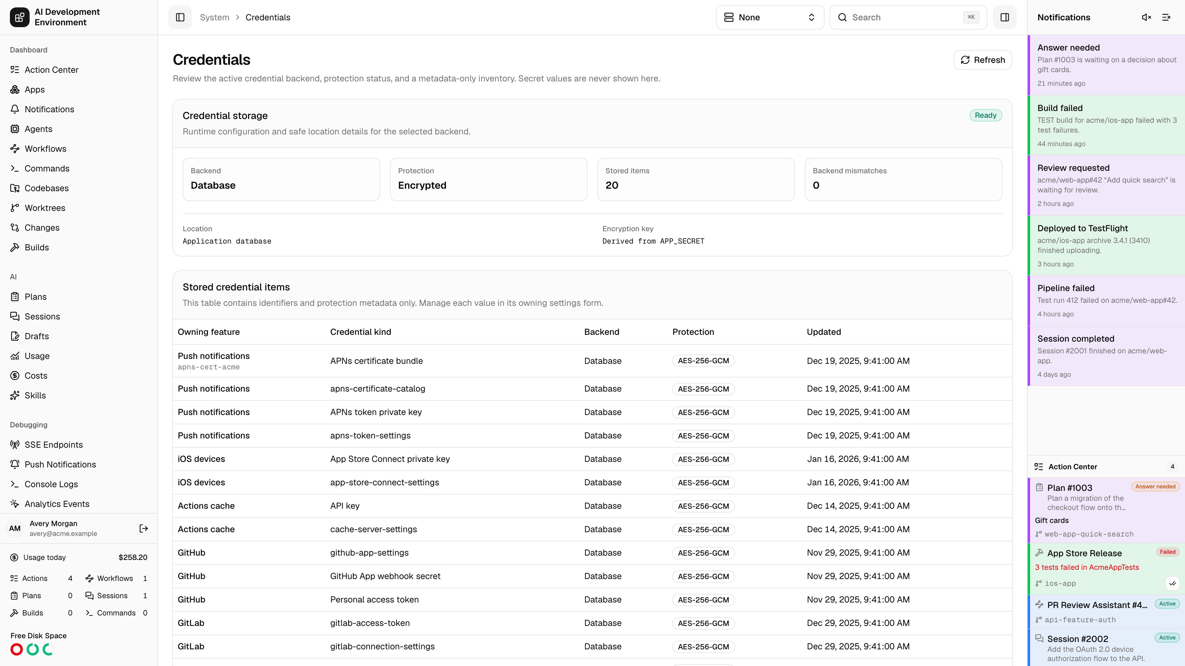 Credentials page in light theme