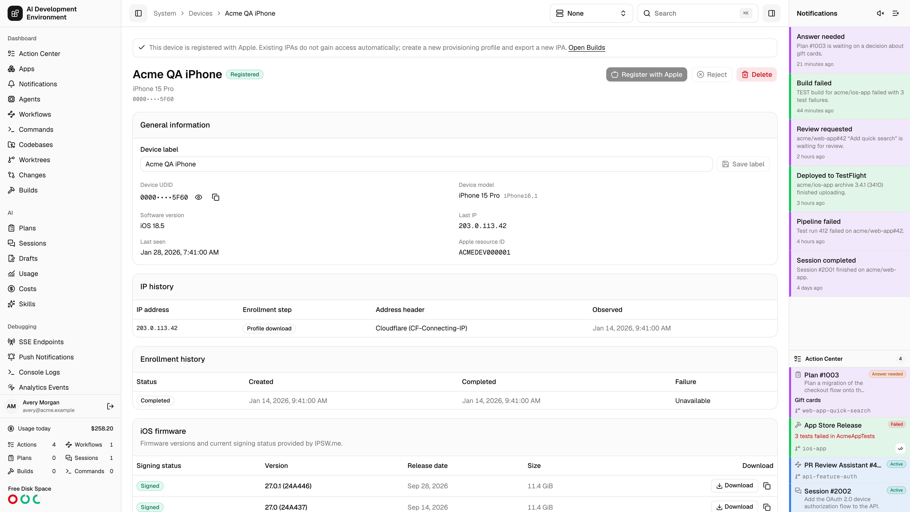 Device details page in light theme