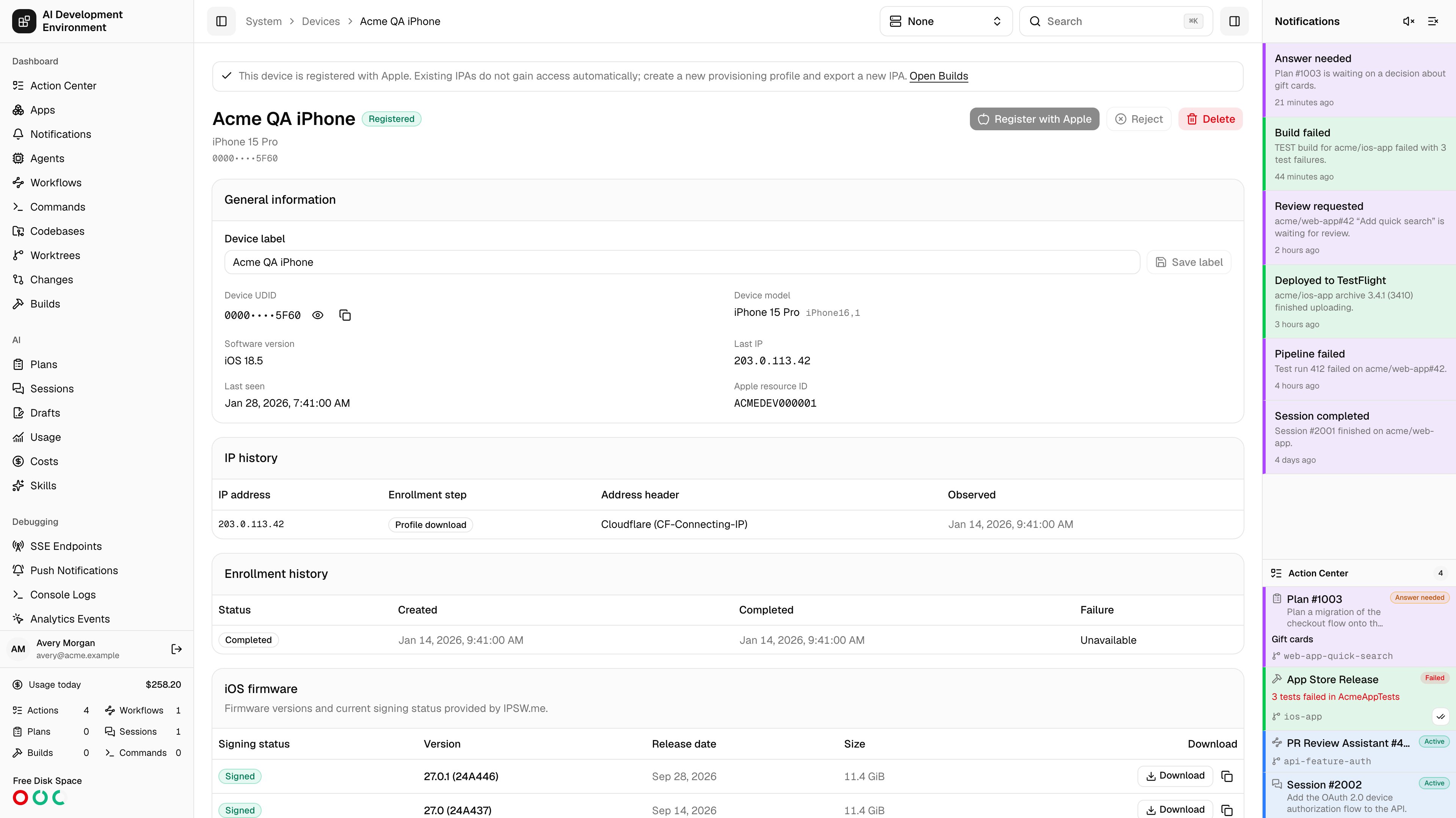 Device details page in light theme