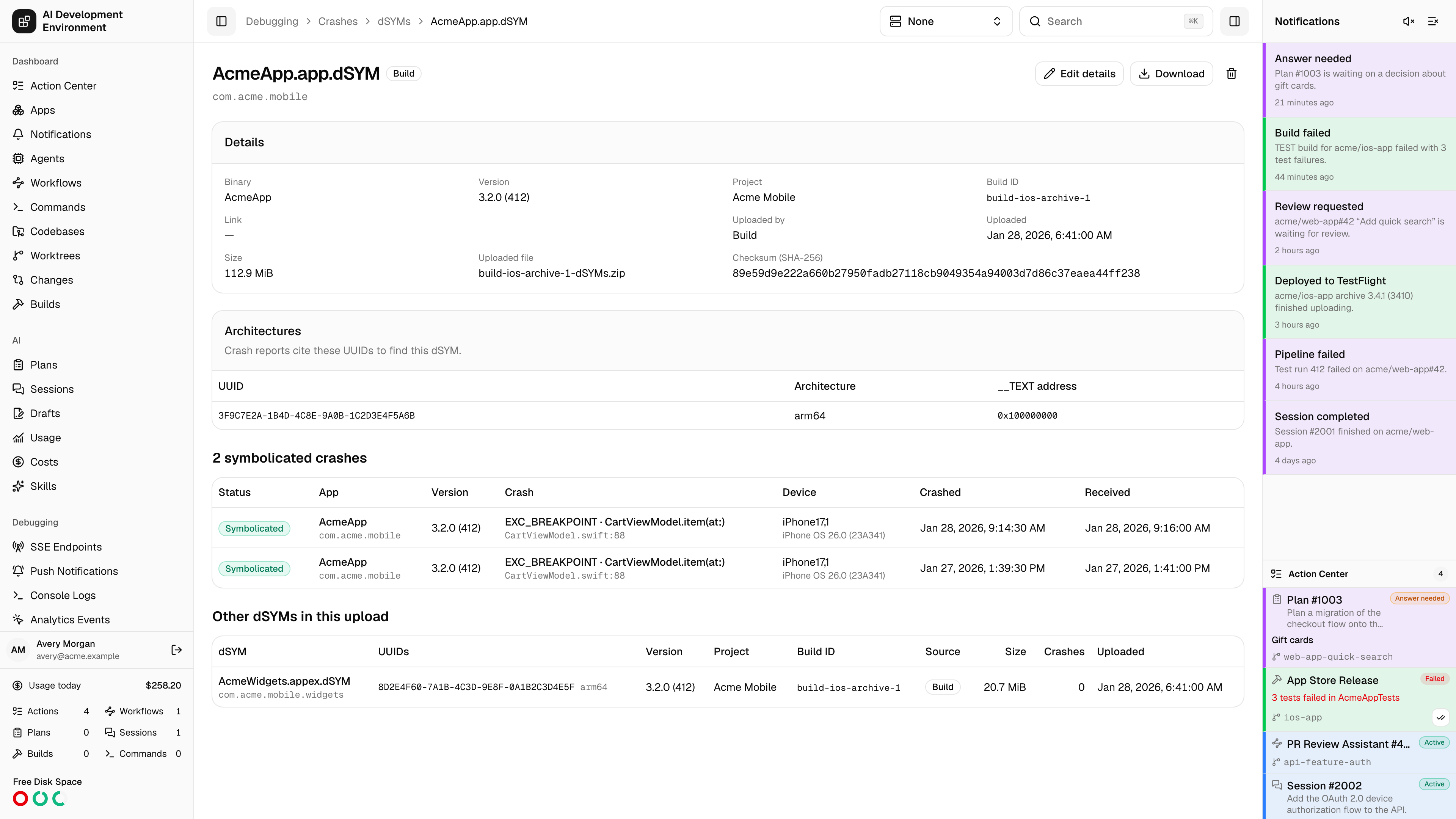 dSYM details in light theme