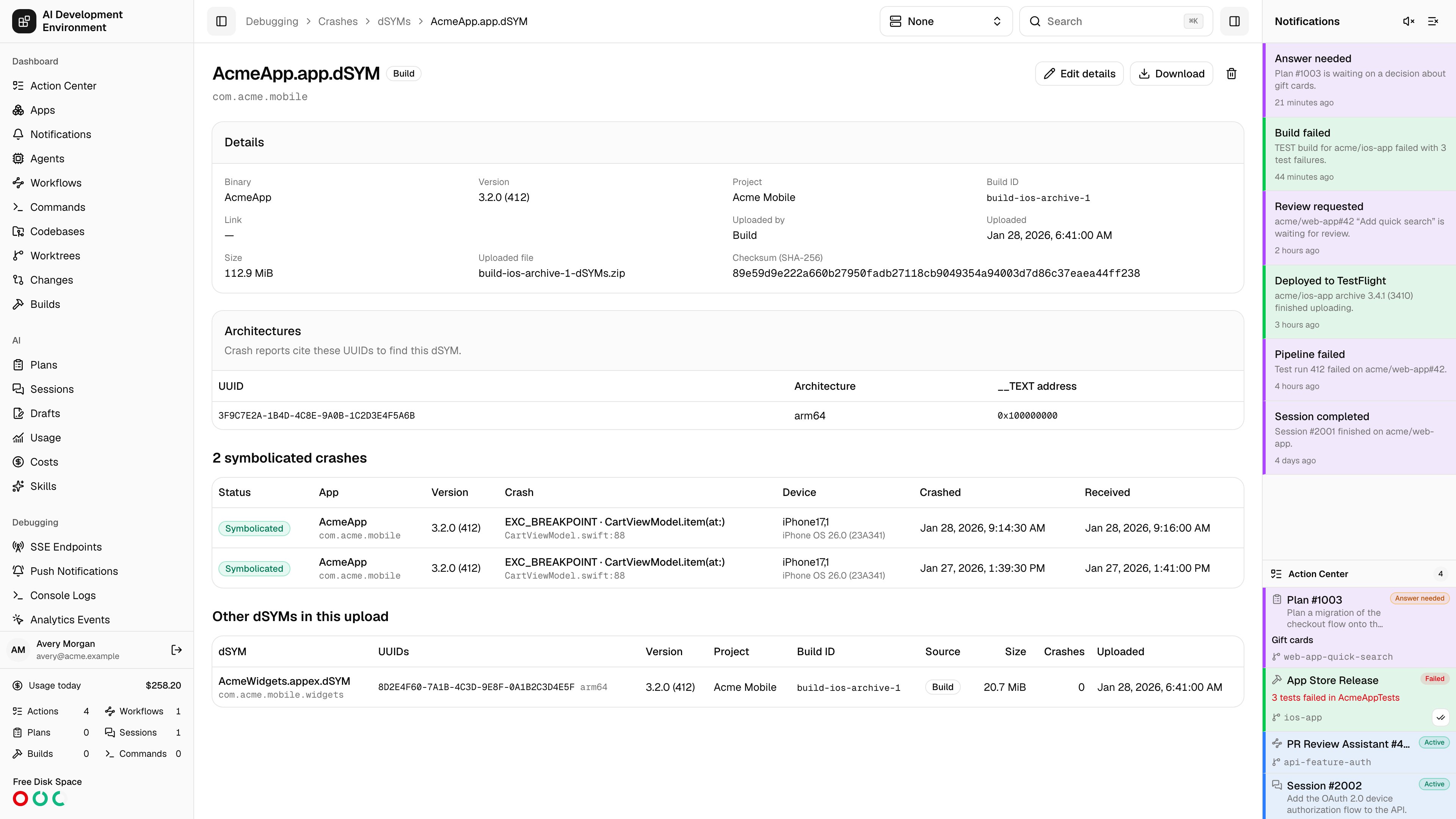 dSYM details in light theme